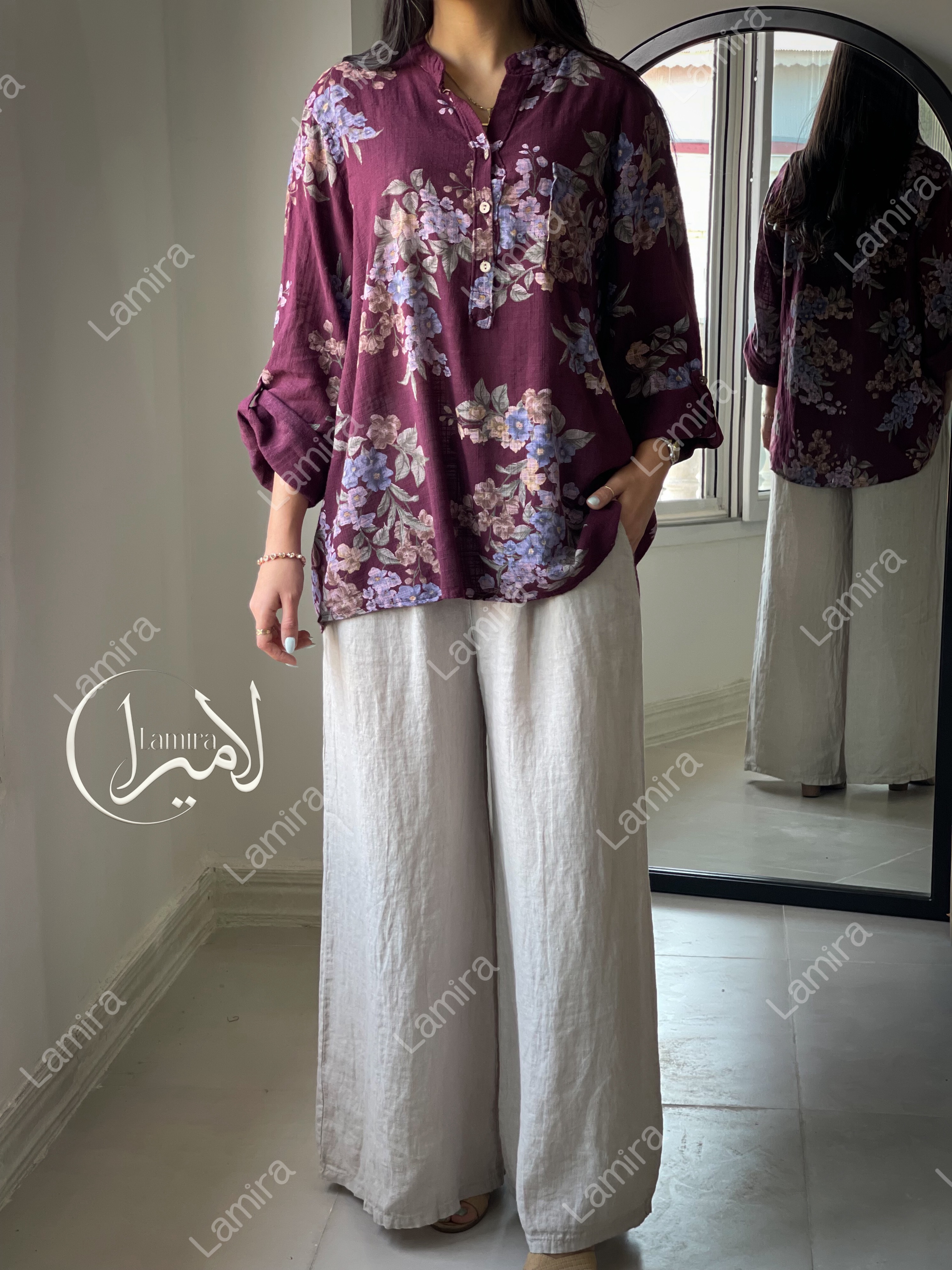 شلوار دو دکمه چوبی ساده