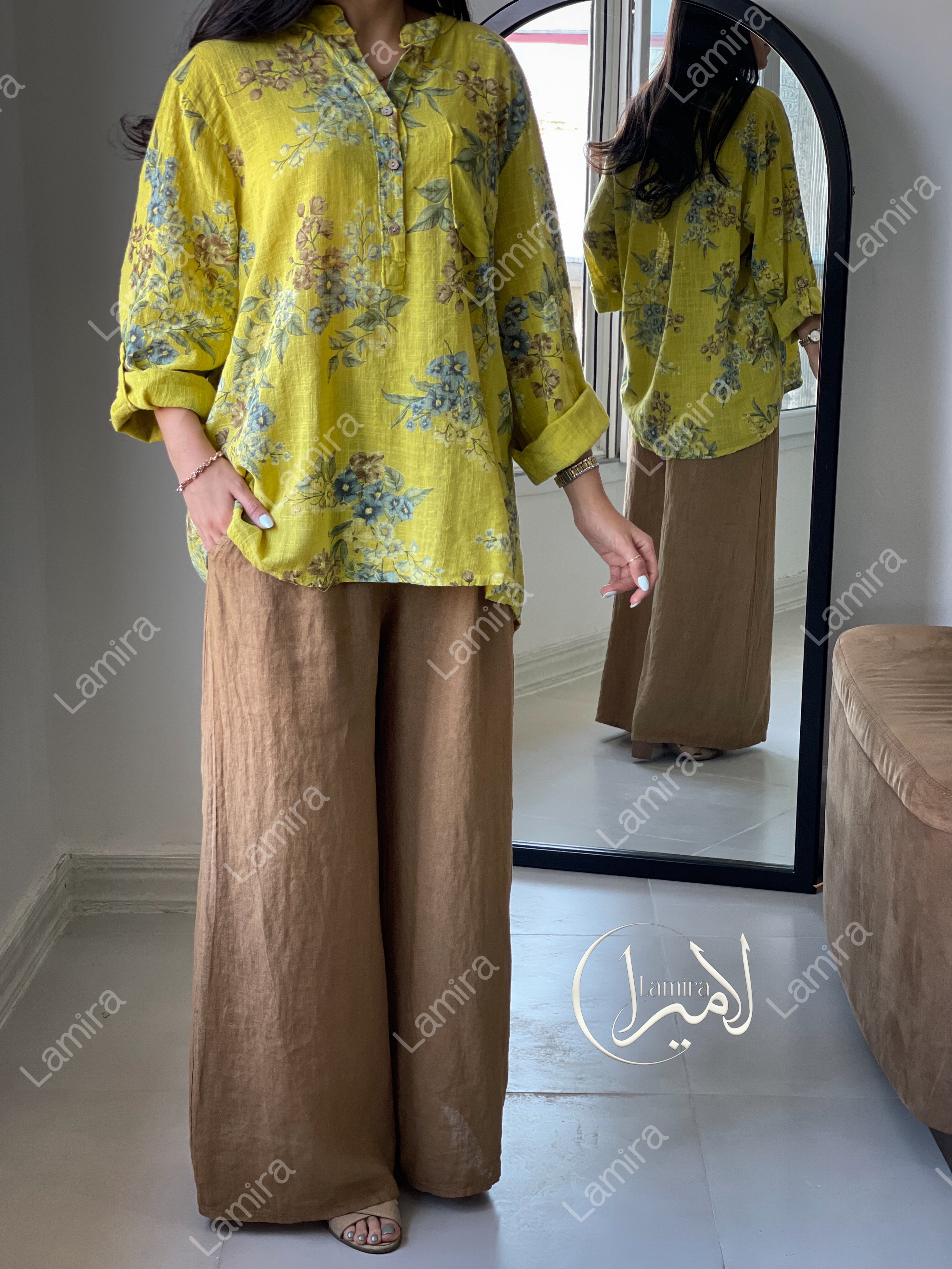 شلوار دو دکمه چوبی ساده