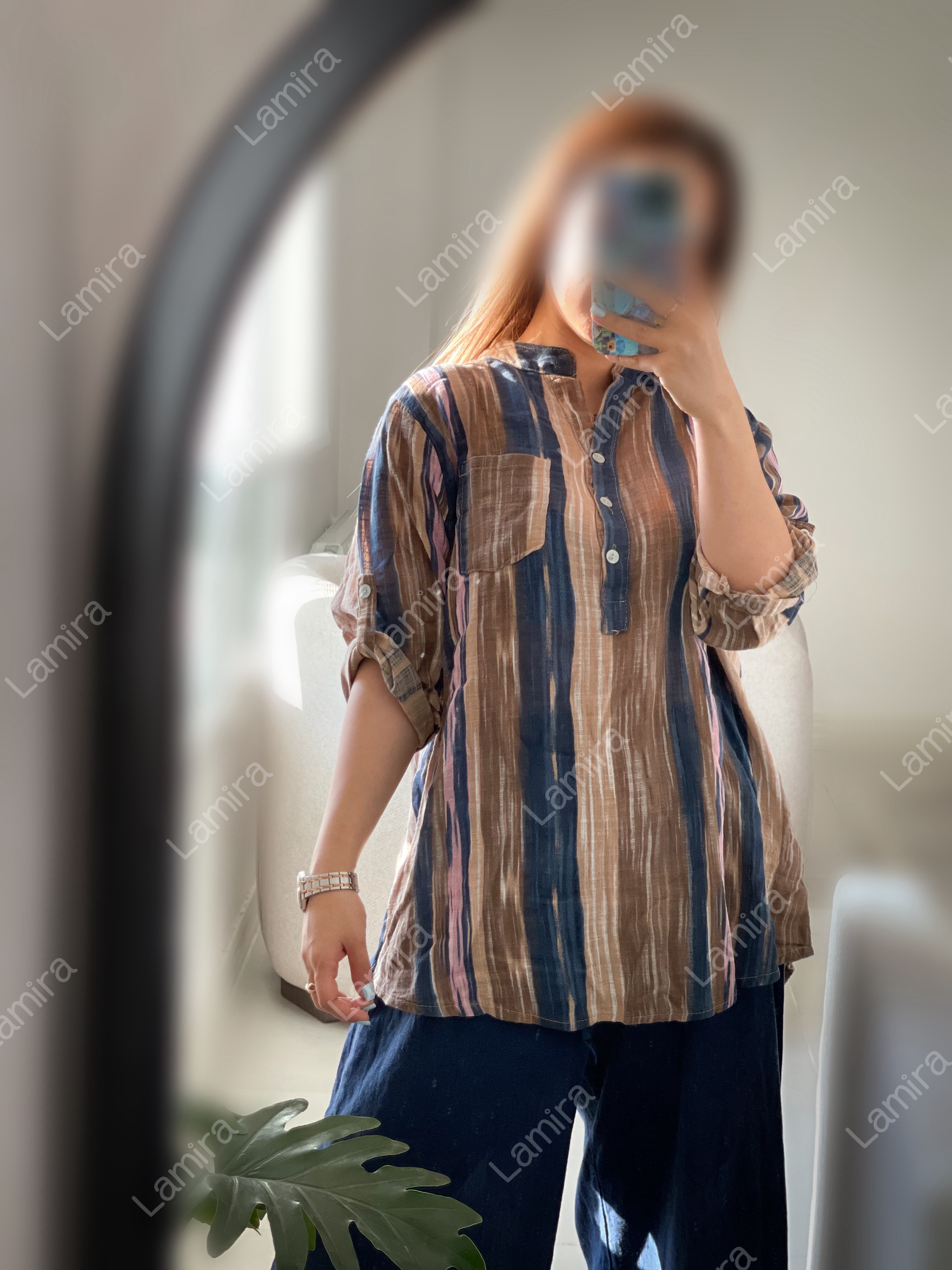 شومیز لینن ایتالیایی طرح رنگین