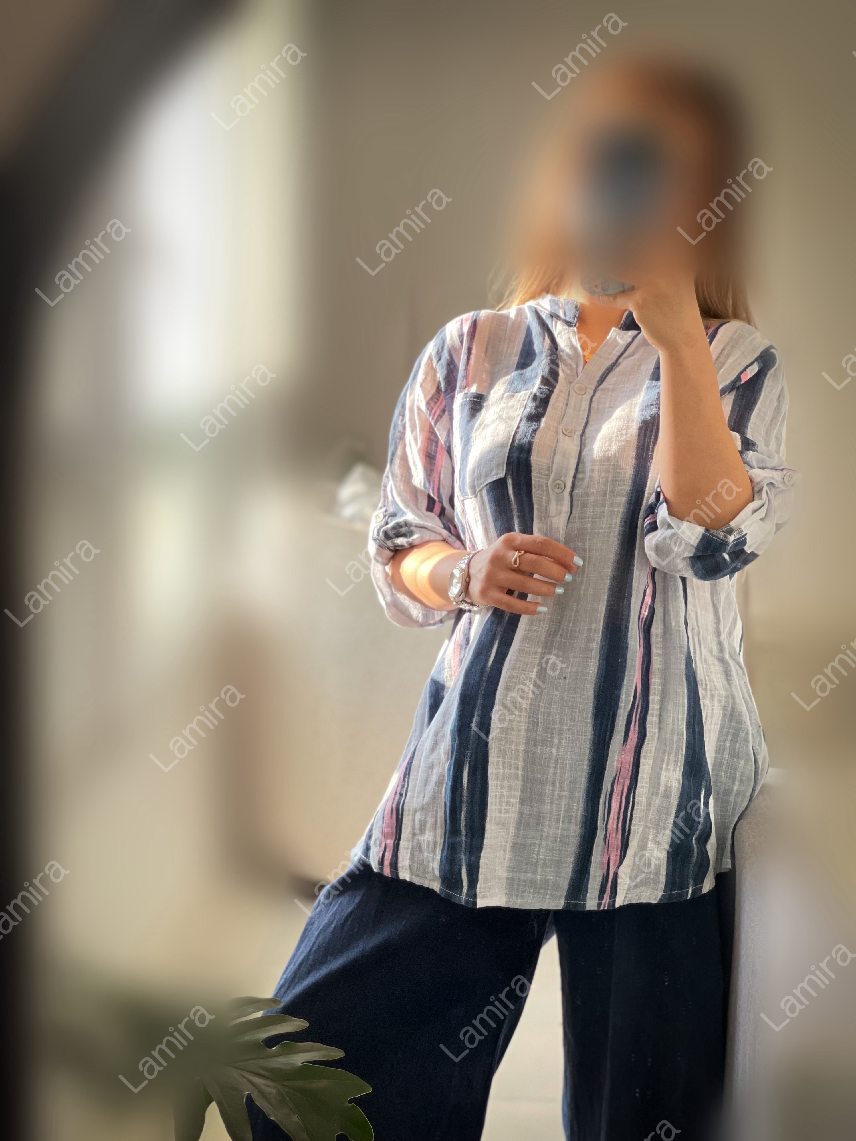 شومیز لینن ایتالیایی طرح رنگین