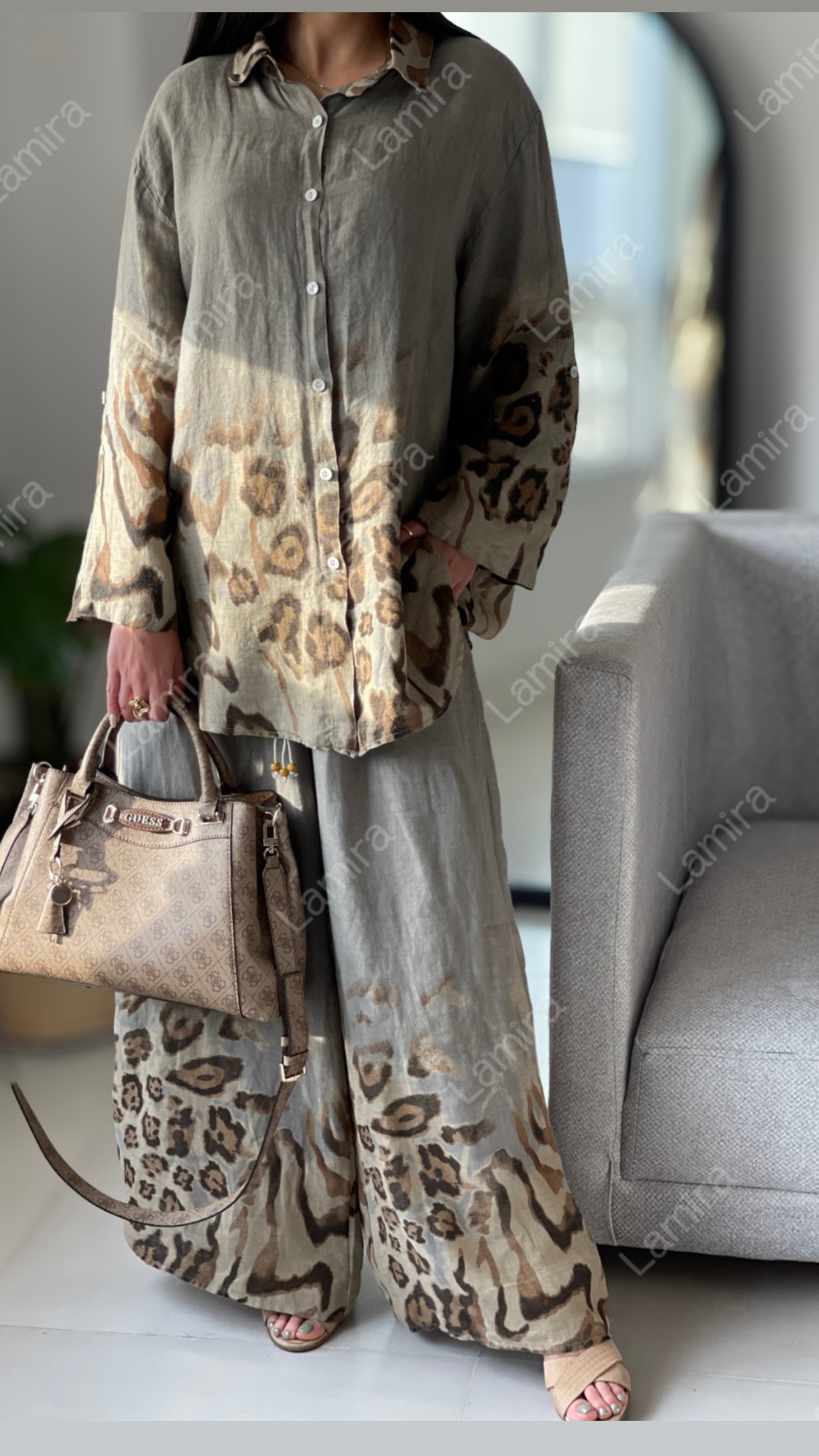 ست لینن ایتالیایی گرم بالا طرح پلنگی