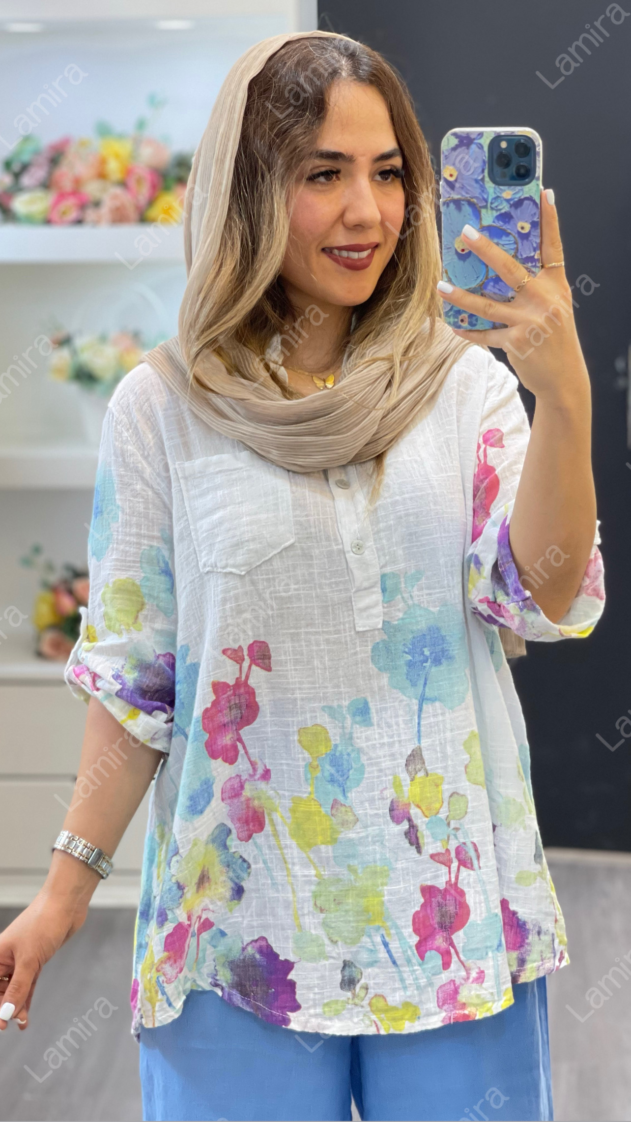 شومیز لینن ایتالیایی طرح ابرنگی