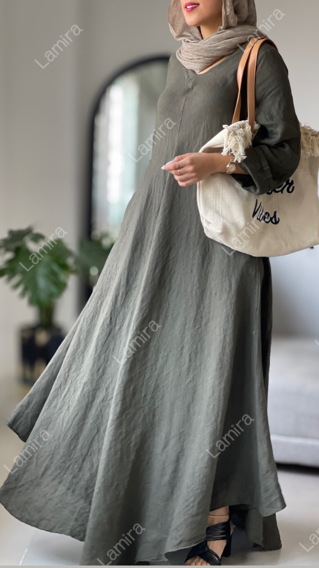 پیراهن سوپر کلوش لینن ایتالیایی طرح ساده