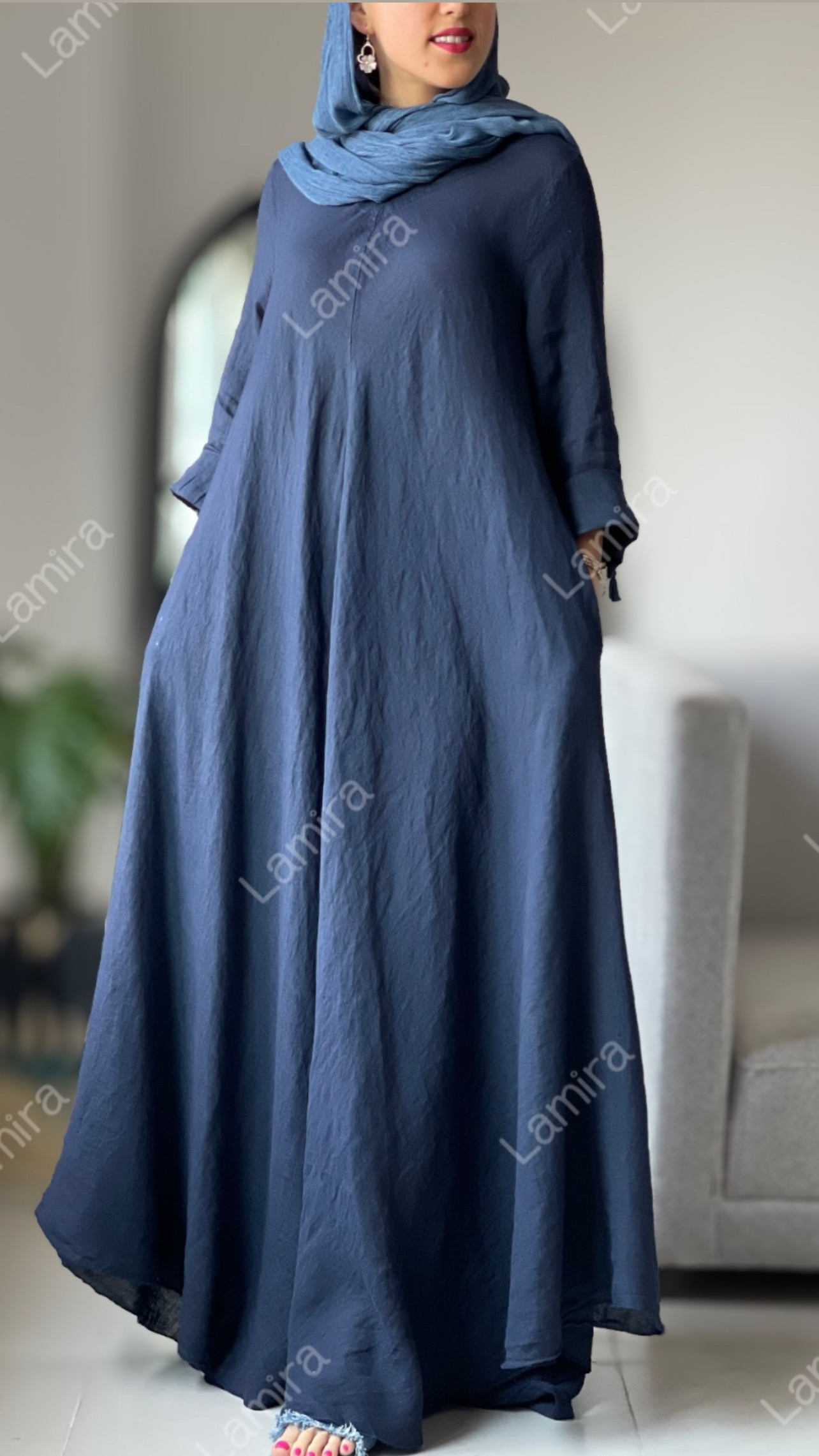 پیراهن سوپر کلوش لینن ایتالیایی طرح ساده