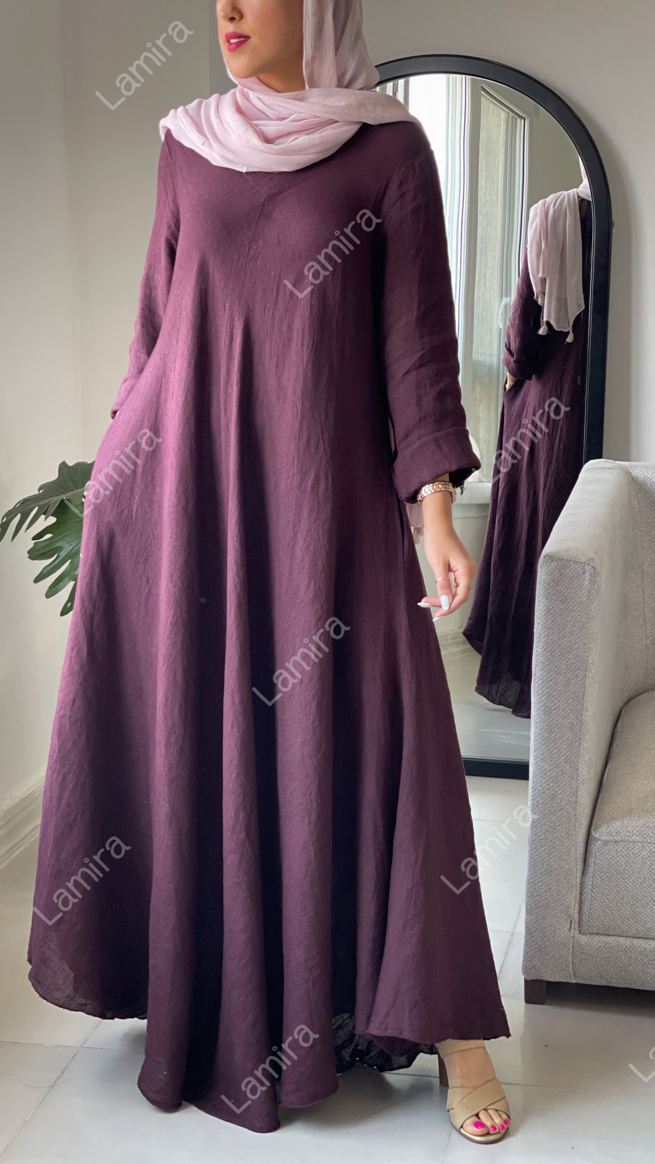 پیراهن سوپر کلوش لینن ایتالیایی طرح ساده