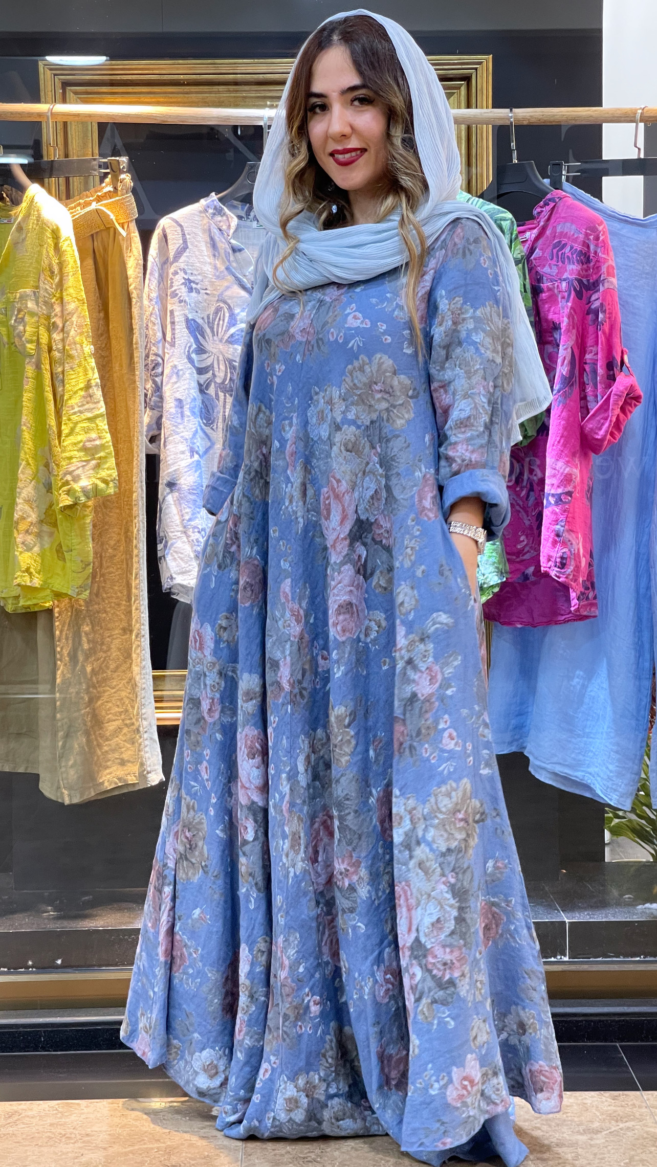 پیراهن سوپر کلوش ایتالیایی طرح گل رز