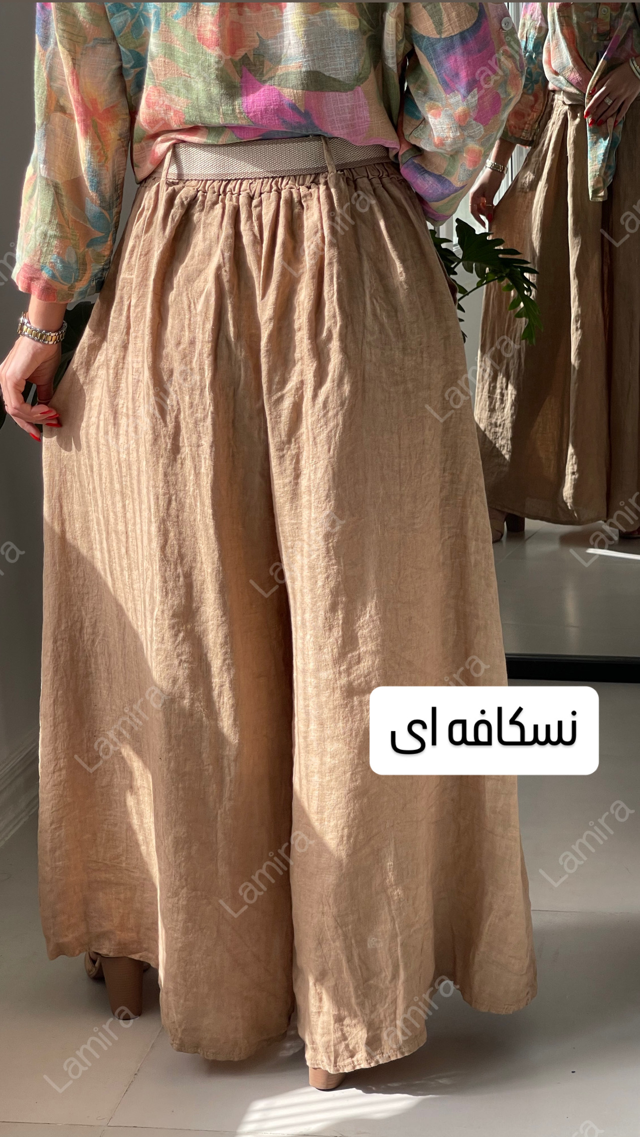 دامن شلواری کمربنددار لینن ایتالیایی