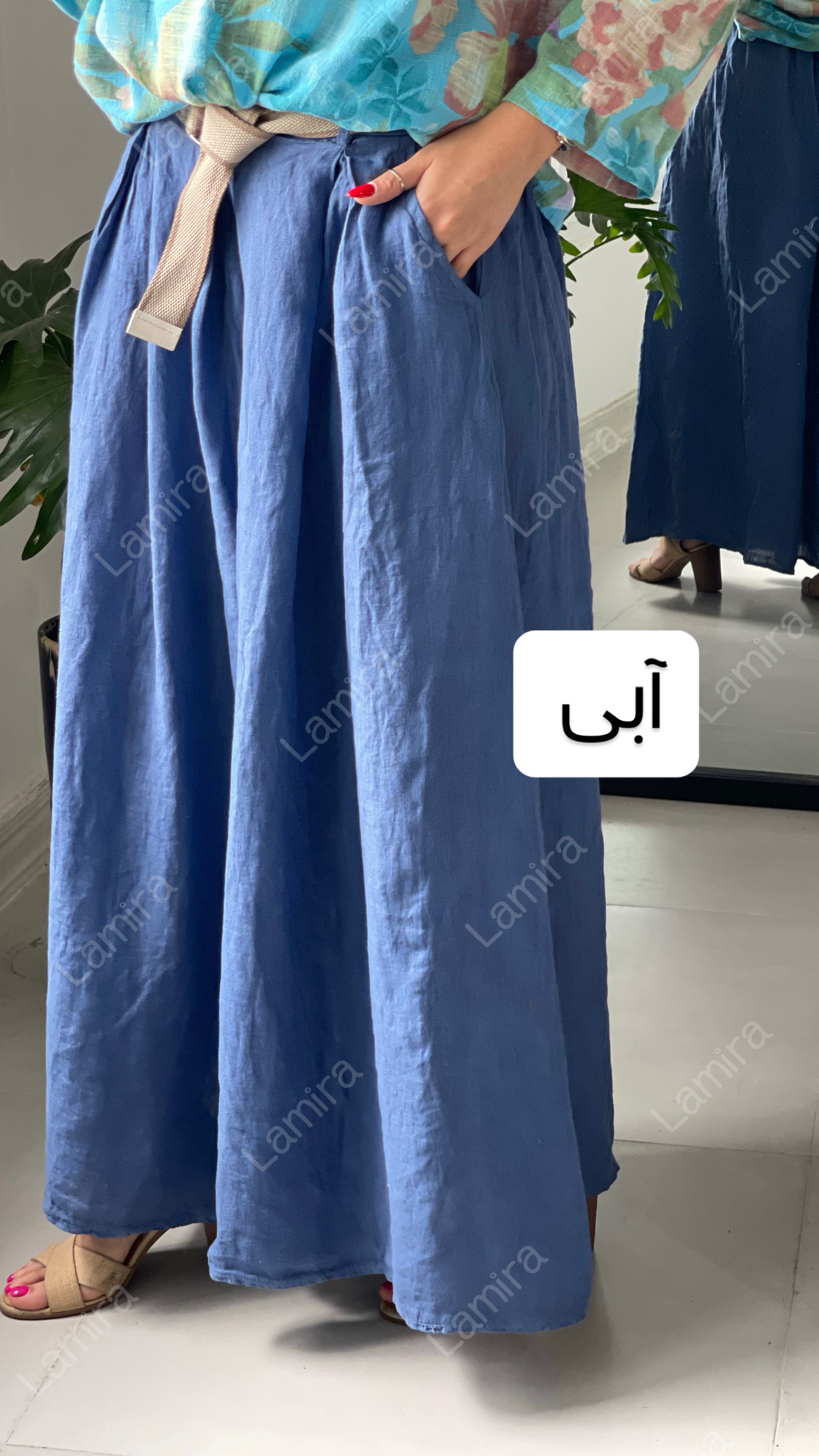 دامن شلواری کمربنددار لینن ایتالیایی