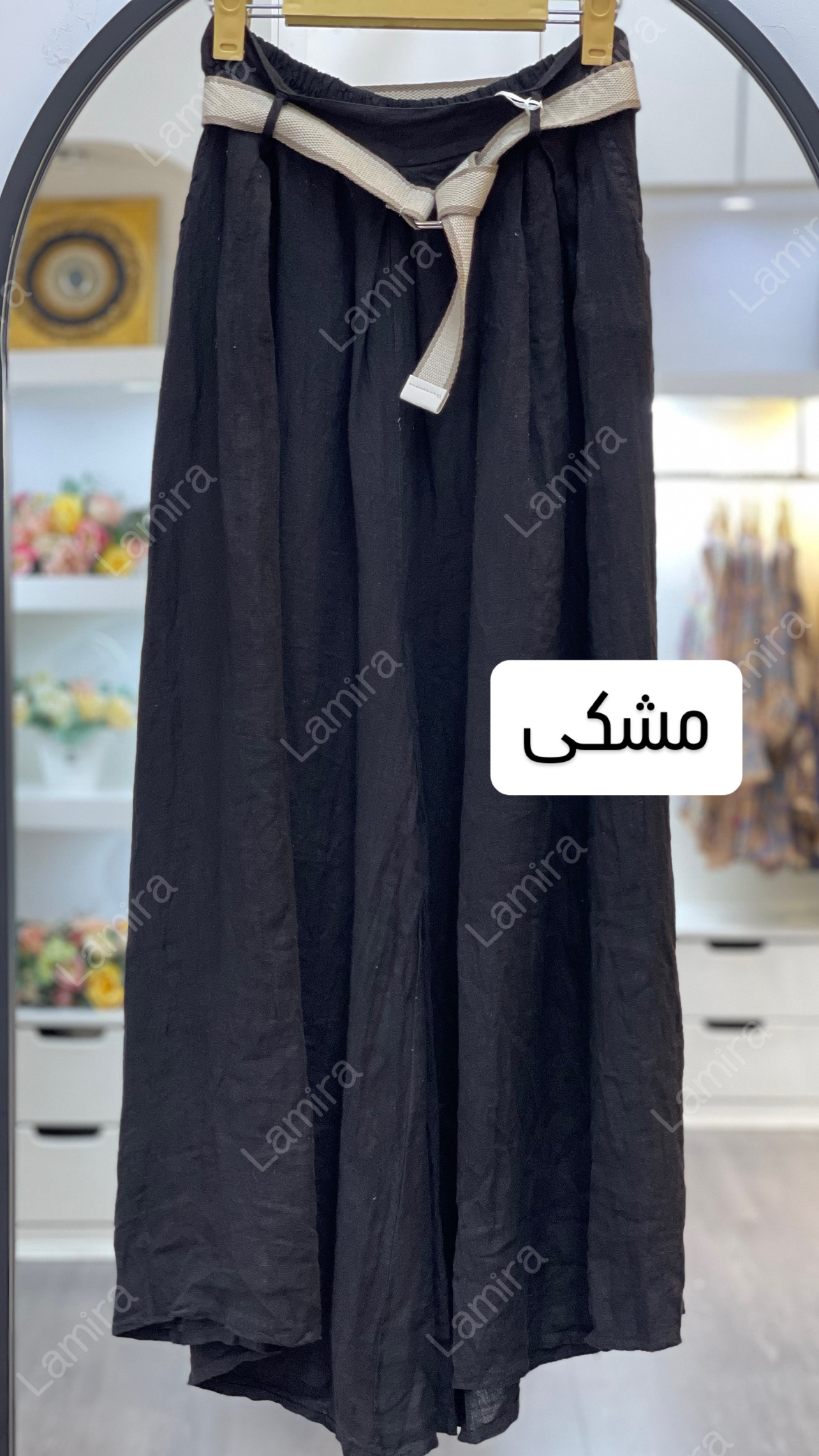 دامن شلواری کمربنددار لینن ایتالیایی