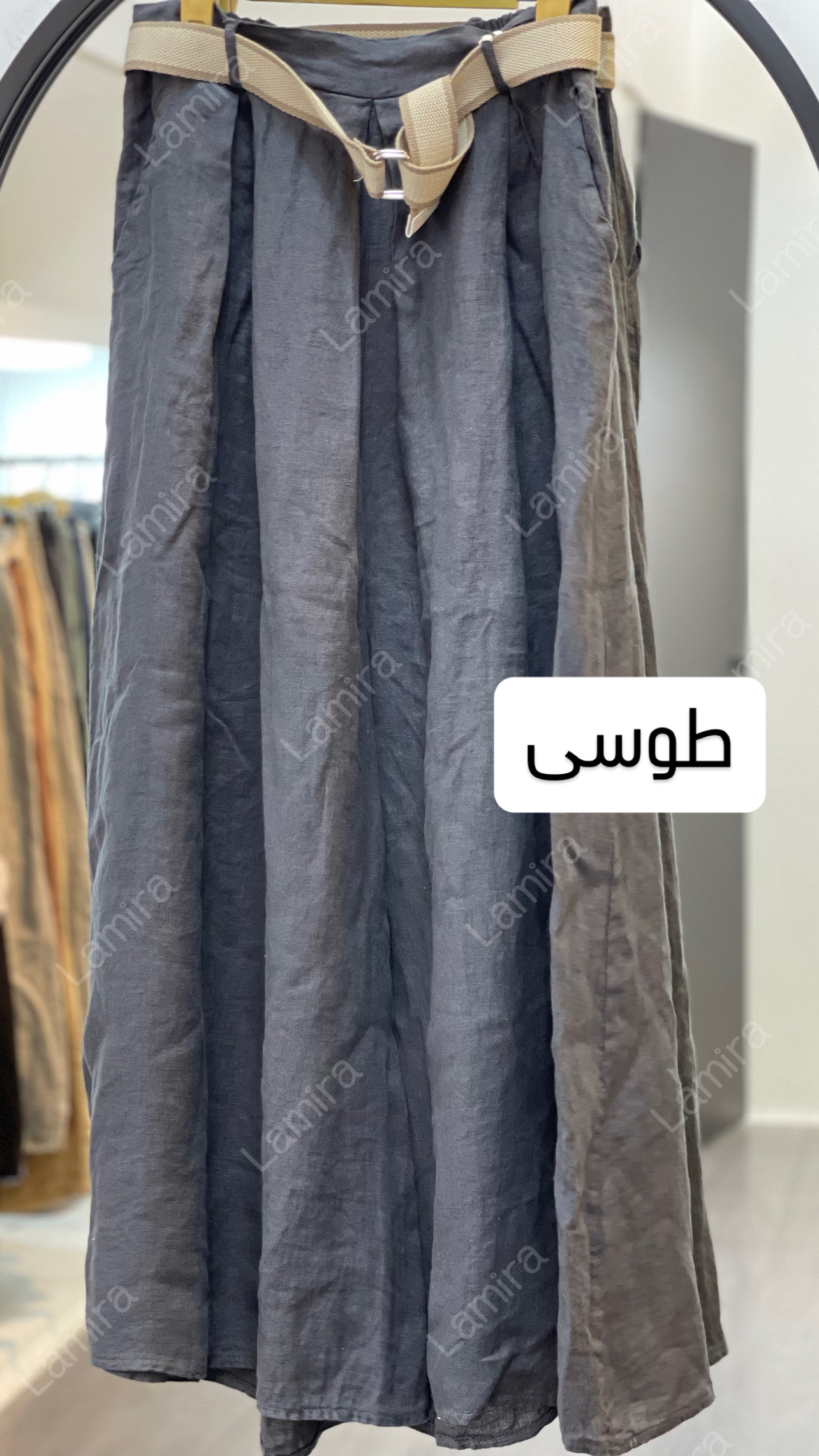 دامن شلواری کمربنددار لینن ایتالیایی