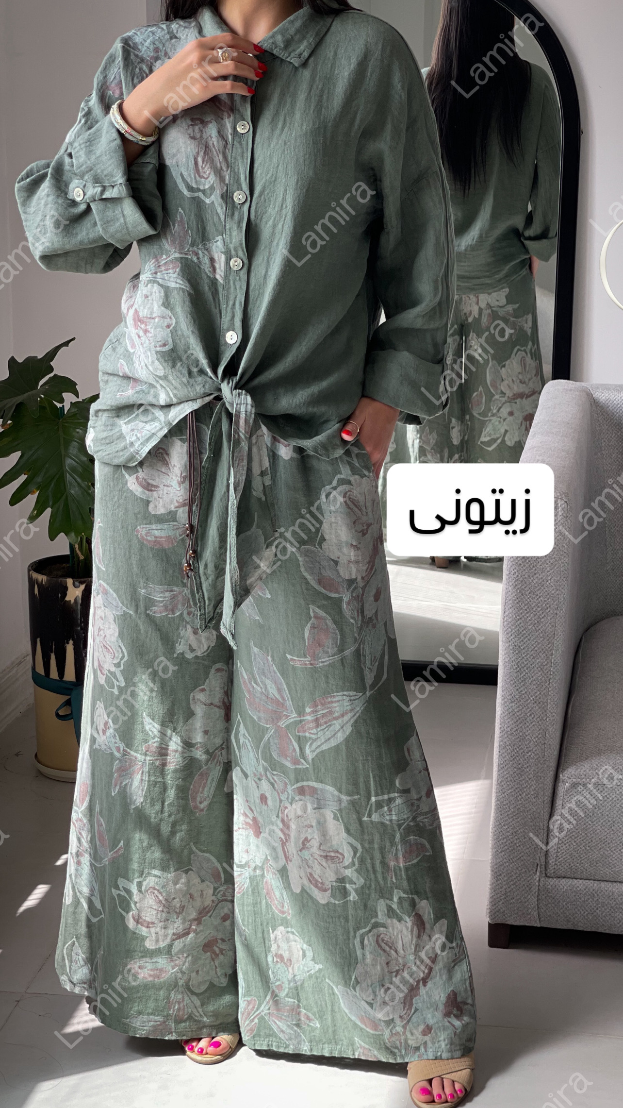 ست گره ای شومیز شلوار لینن ایتالیایی