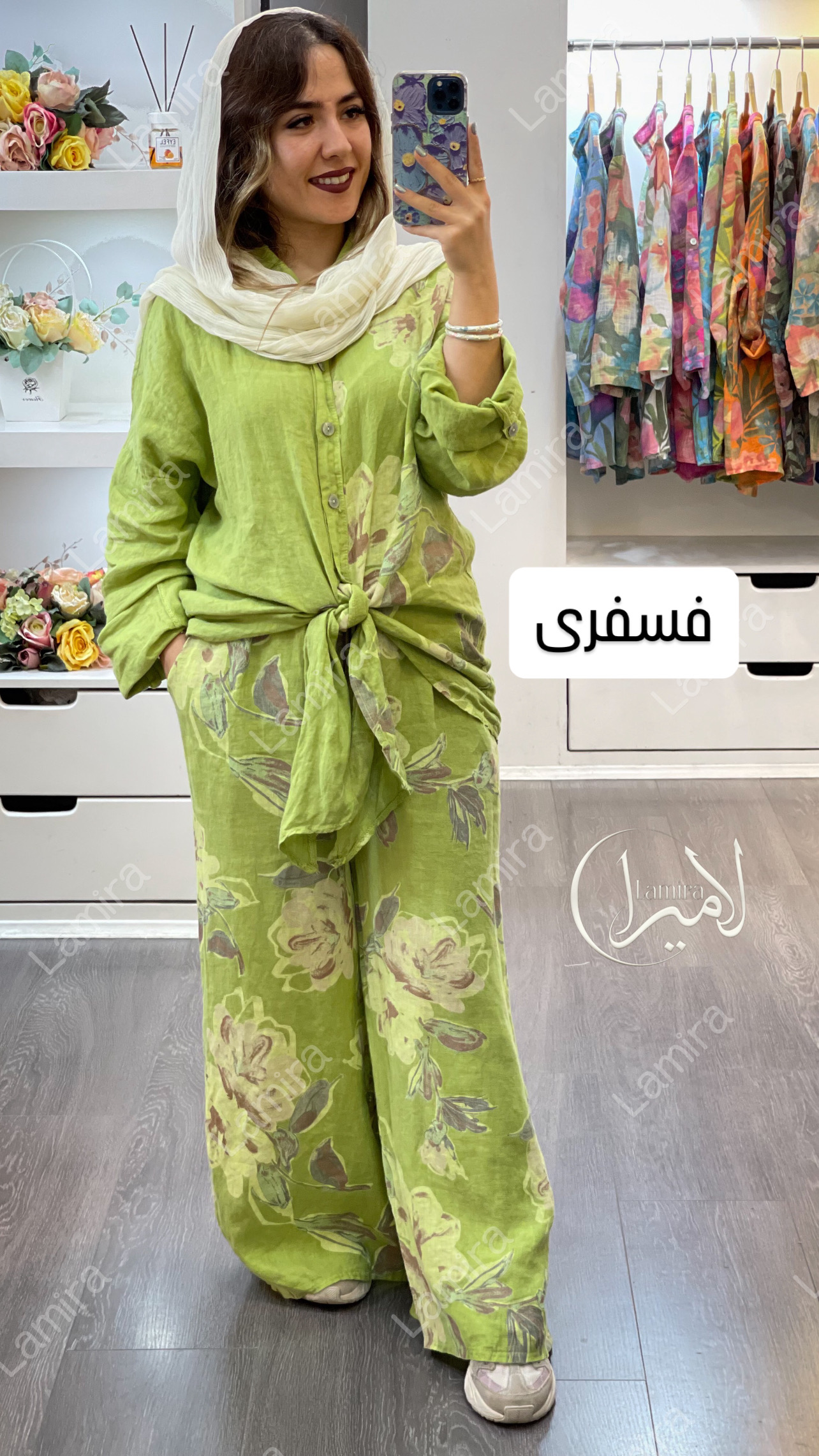 ست گره ای شومیز شلوار لینن ایتالیایی