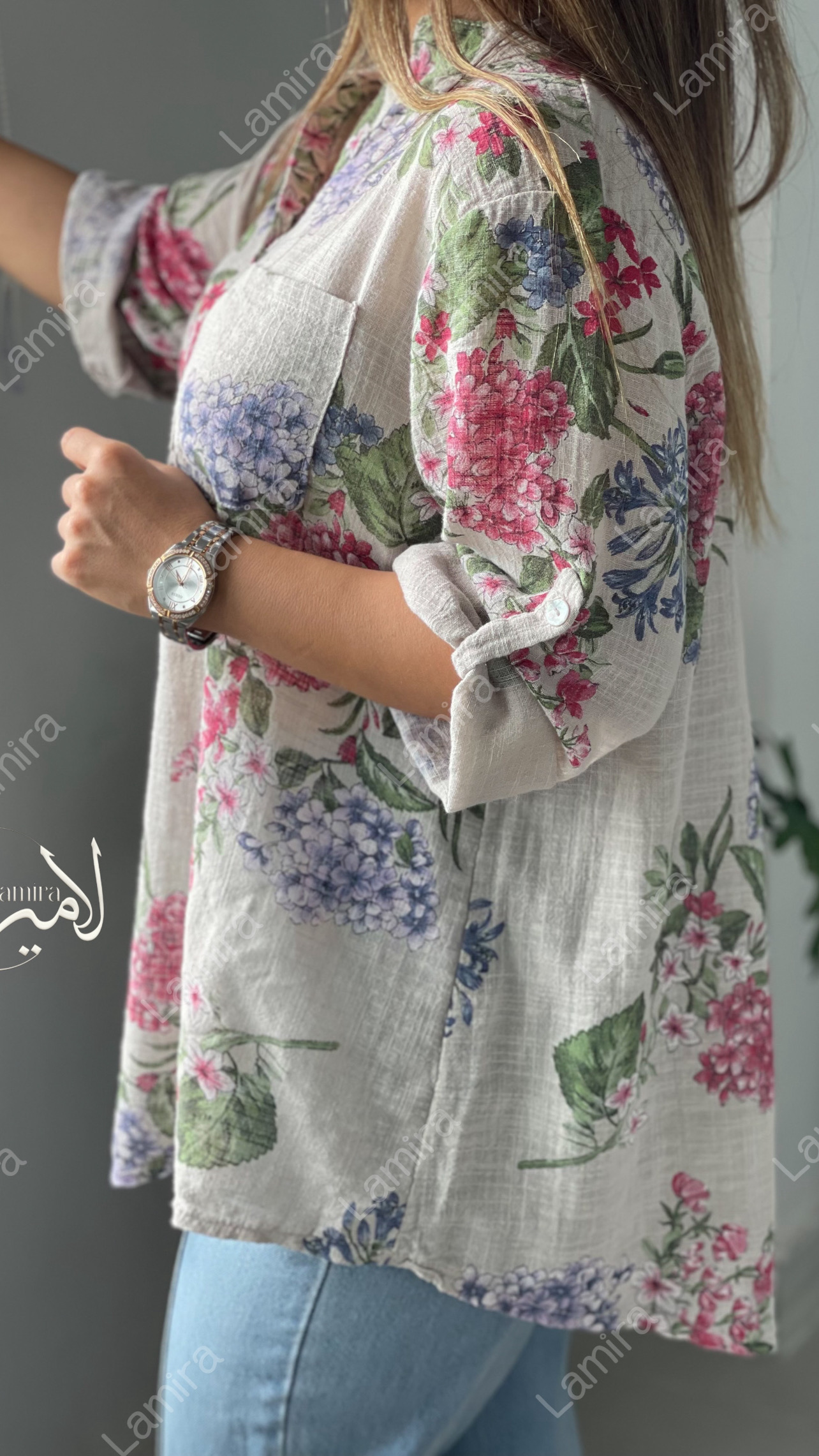 شومیز لینن ایتالیایی طرح گلریزان