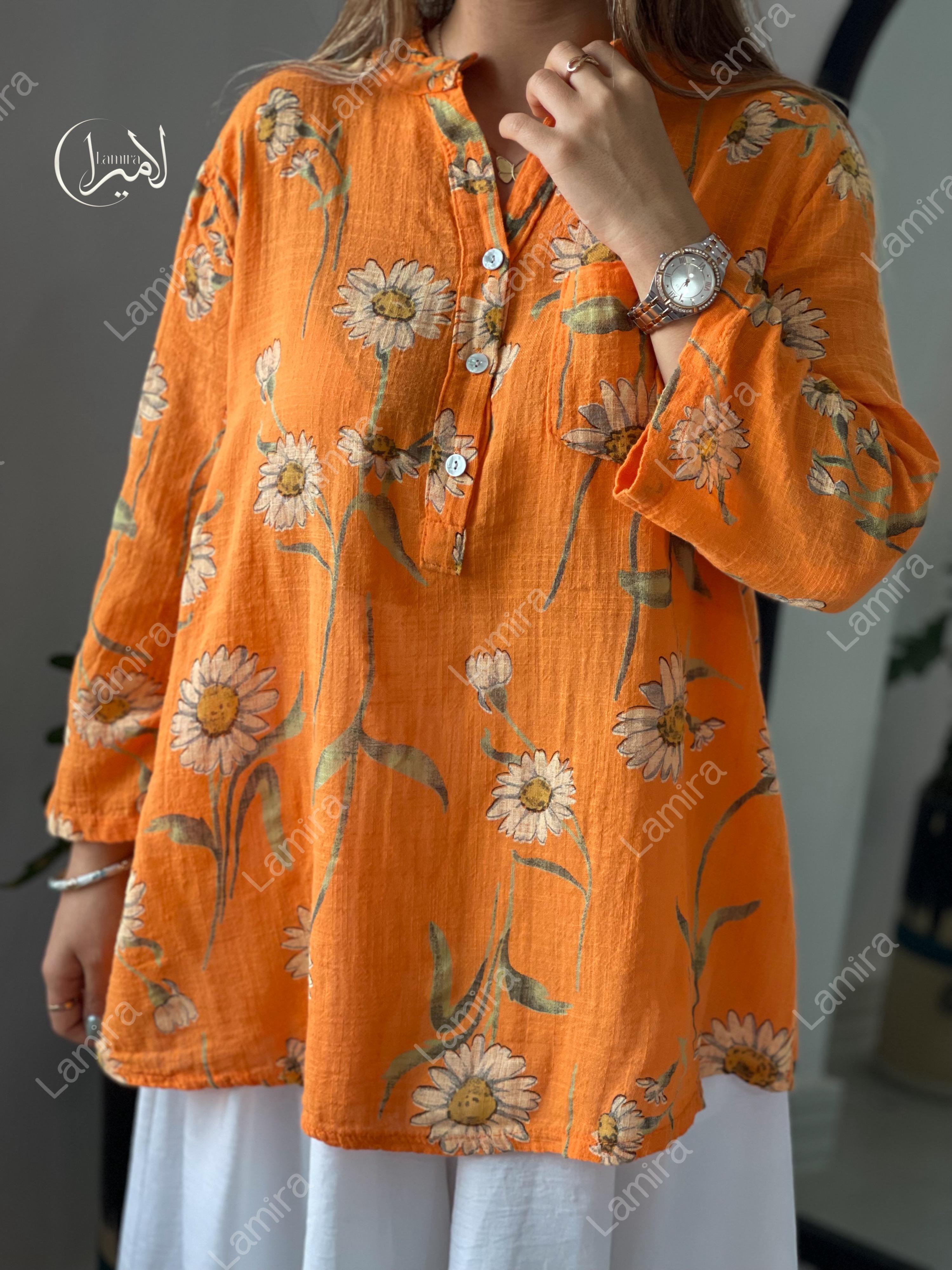 شومیز لینن ایتالیایی طرح بابونه