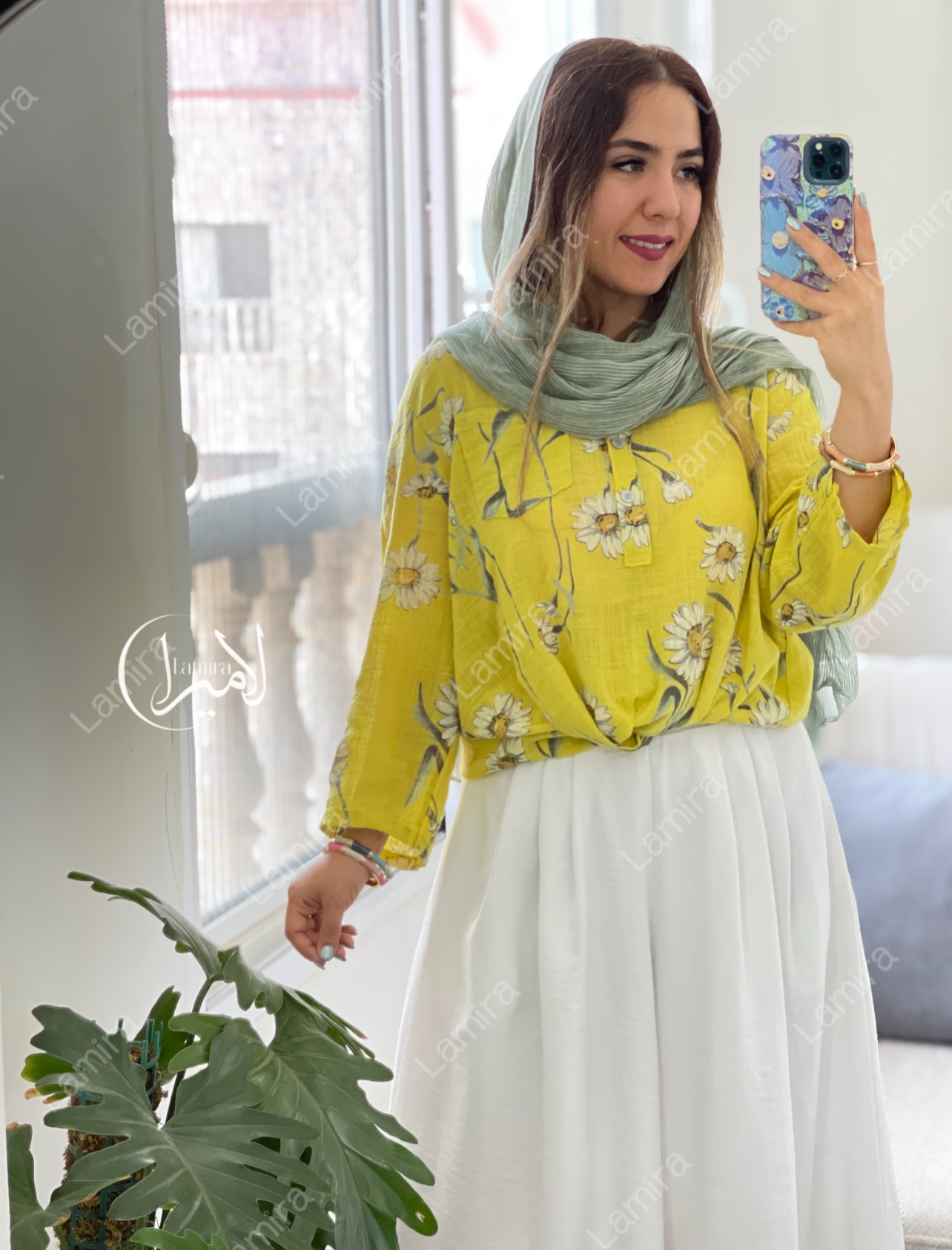 شومیز لینن ایتالیایی طرح بابونه