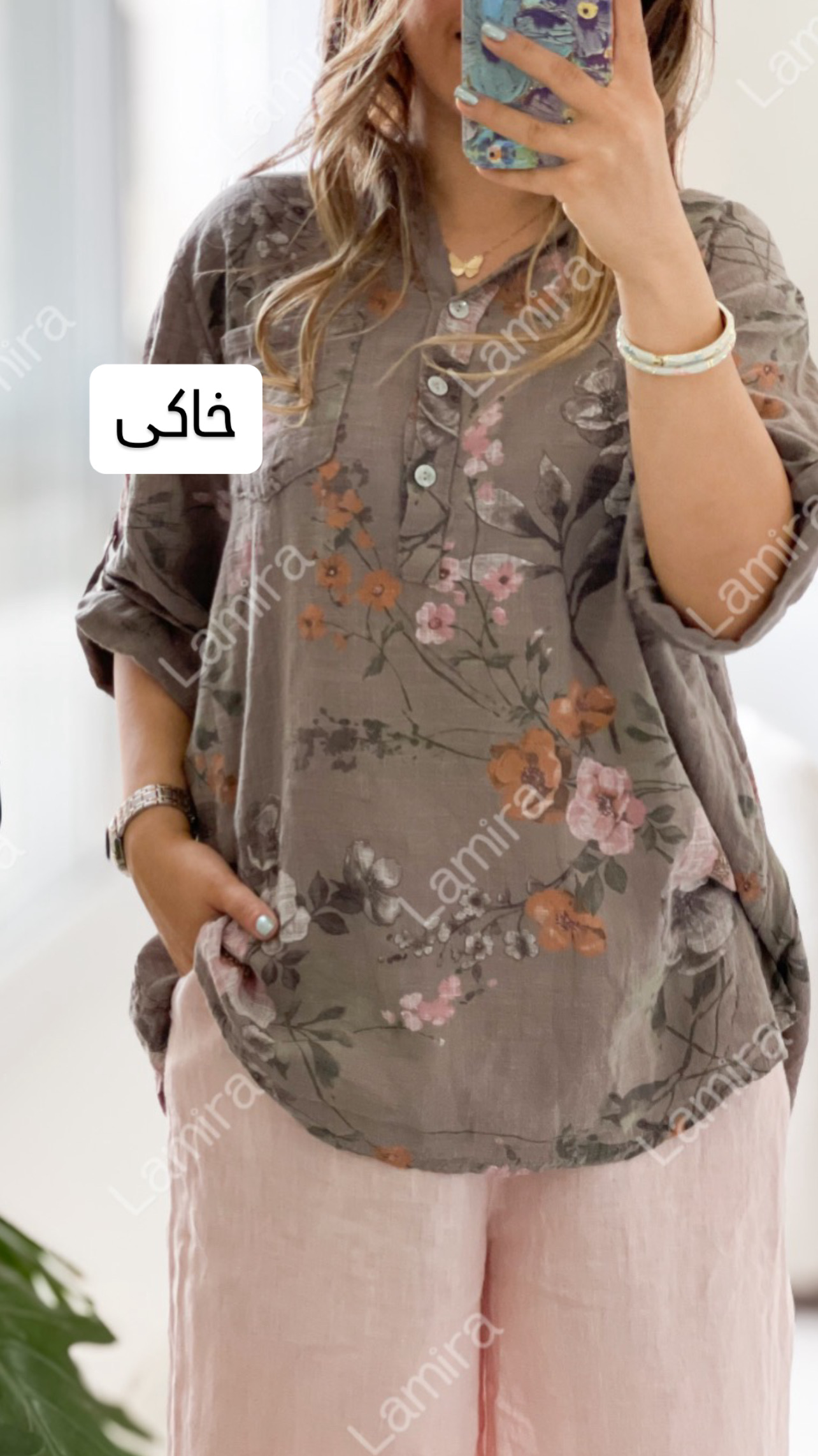شومیز لینن ایتالیایی طرح شکوفه