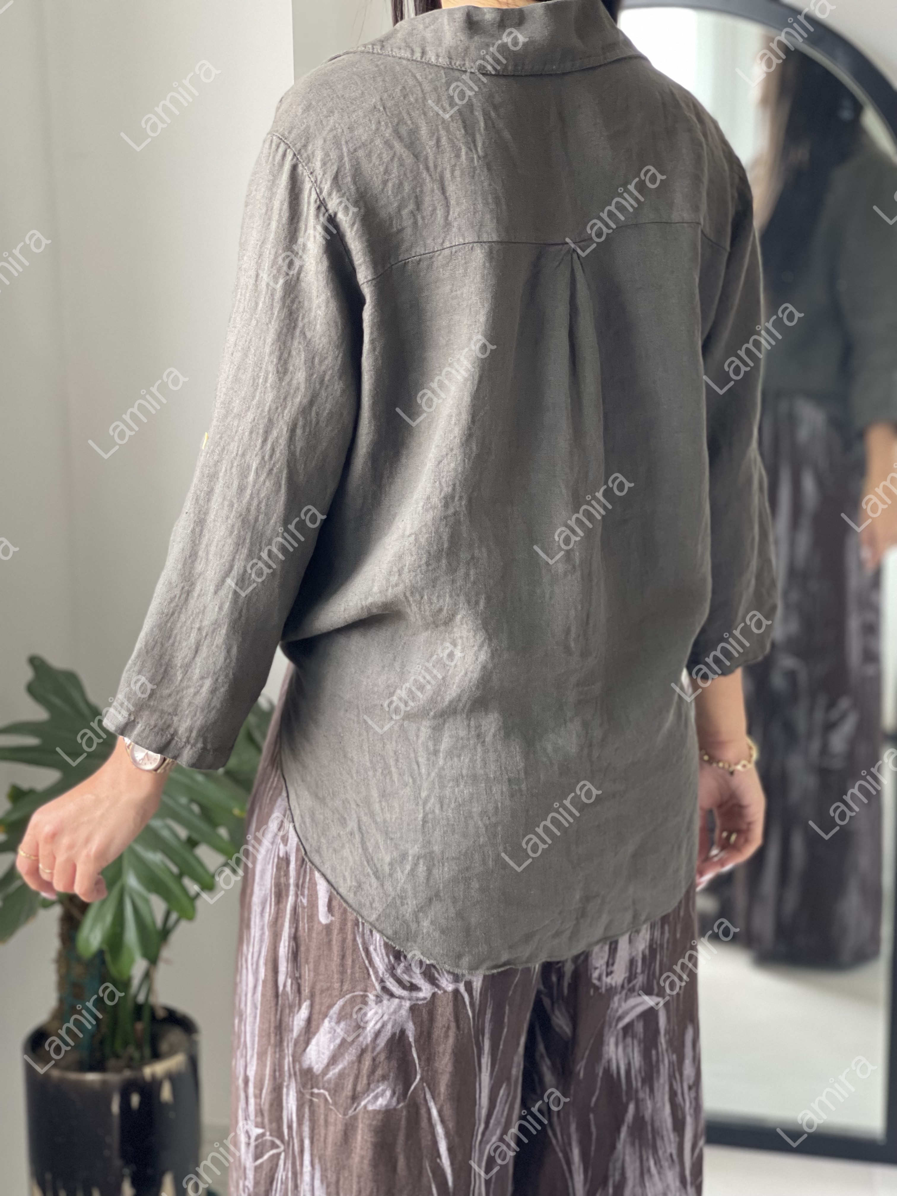 شومیز لینن ایتالیایی ساده گره ای