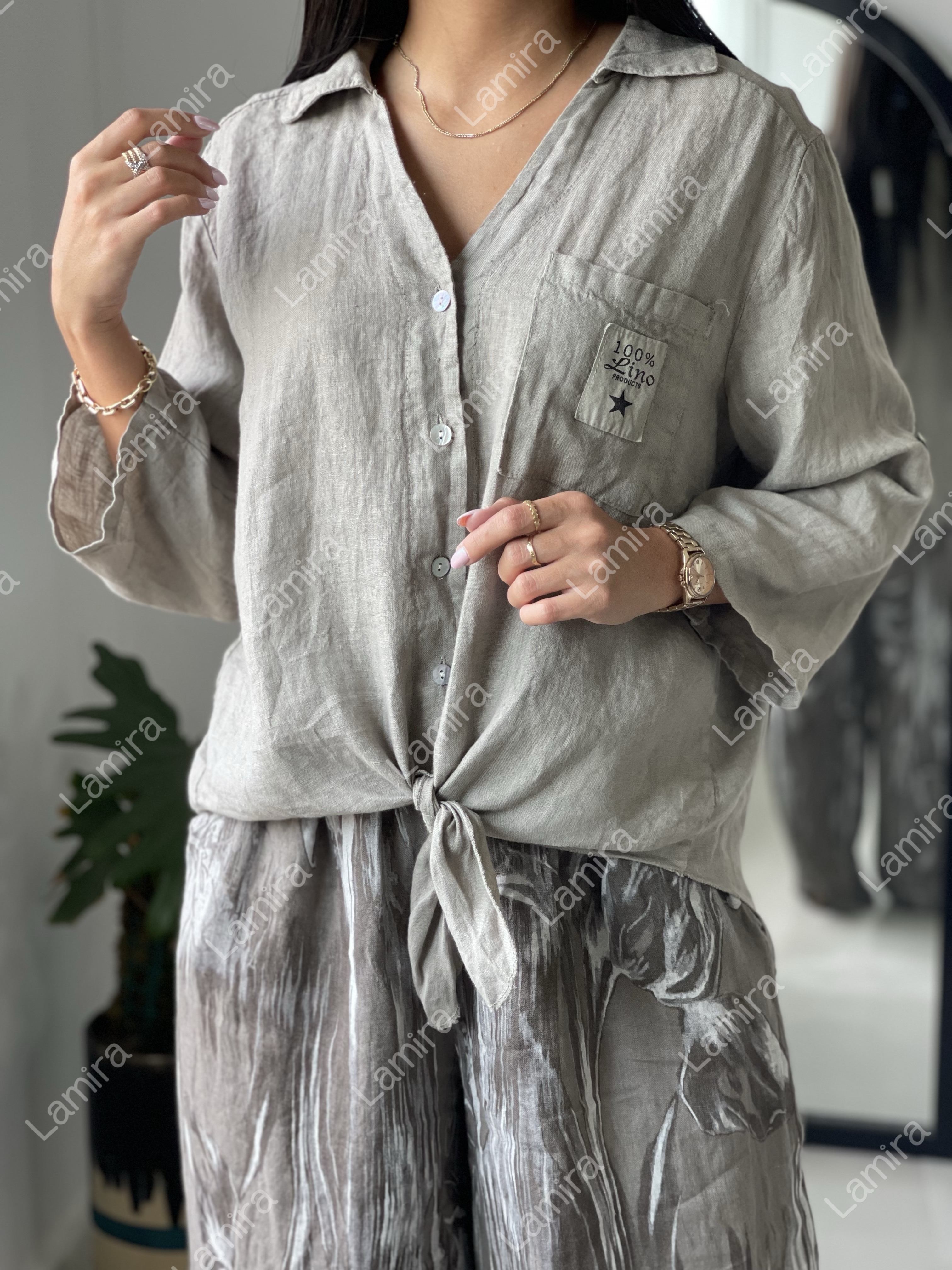 شومیز لینن ایتالیایی ساده گره ای