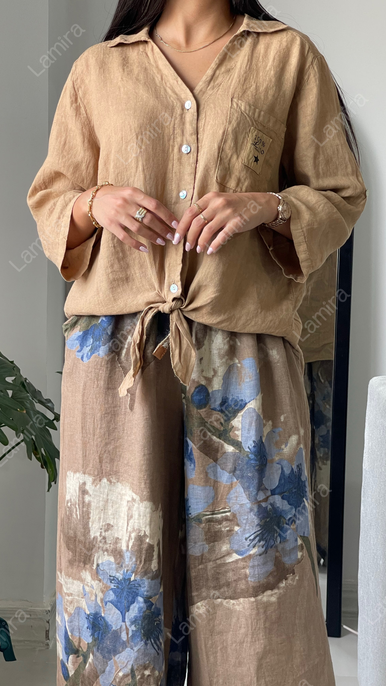 شومیز لینن ایتالیایی ساده گره ای
