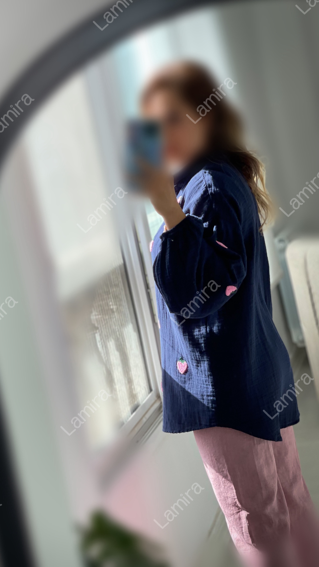 شومیز پنبه ای ترک طرح توت فرنگی