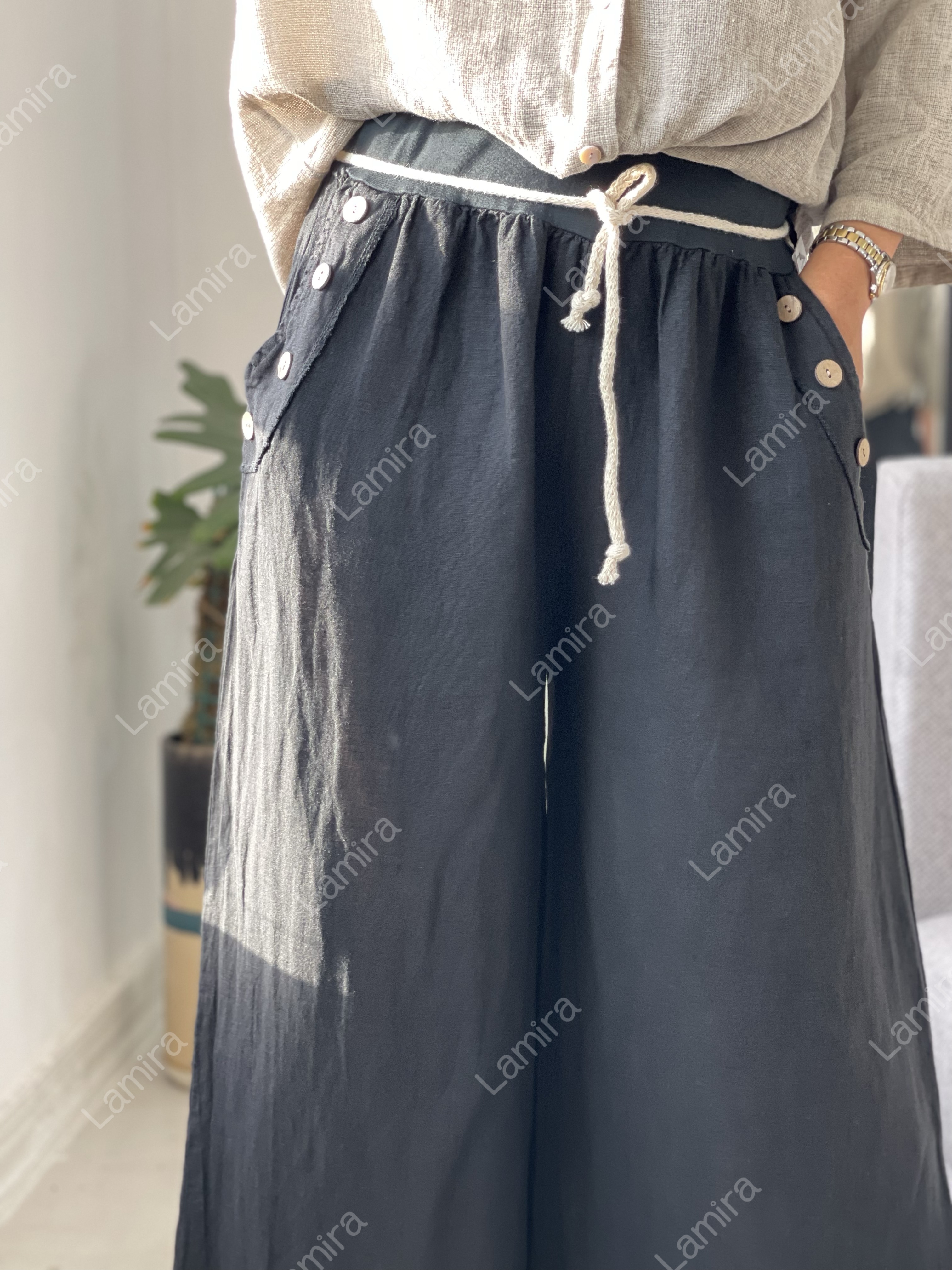 شلوار جیب دکمه لینن ایتالیایی