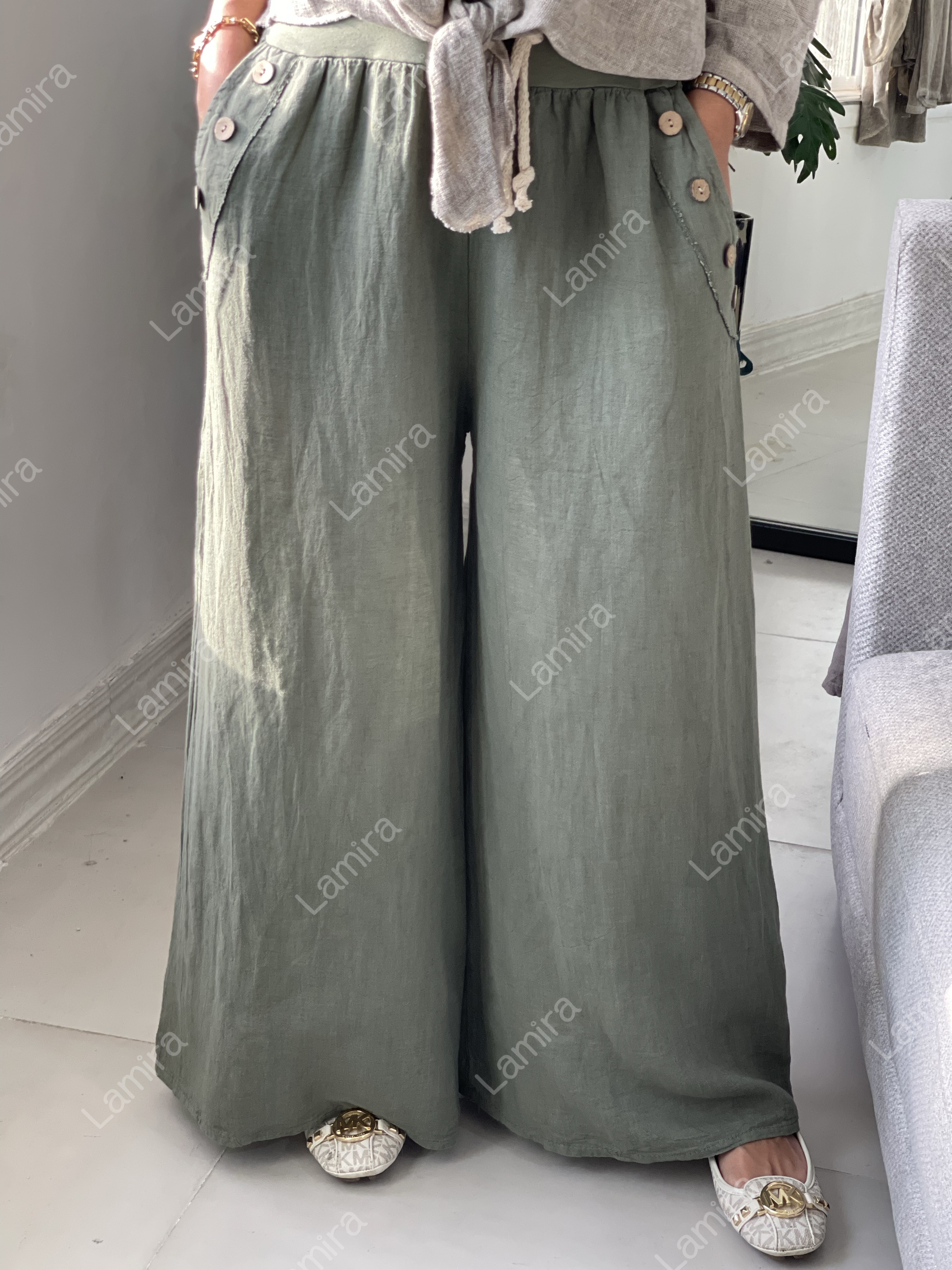 شلوار جیب دکمه لینن ایتالیایی