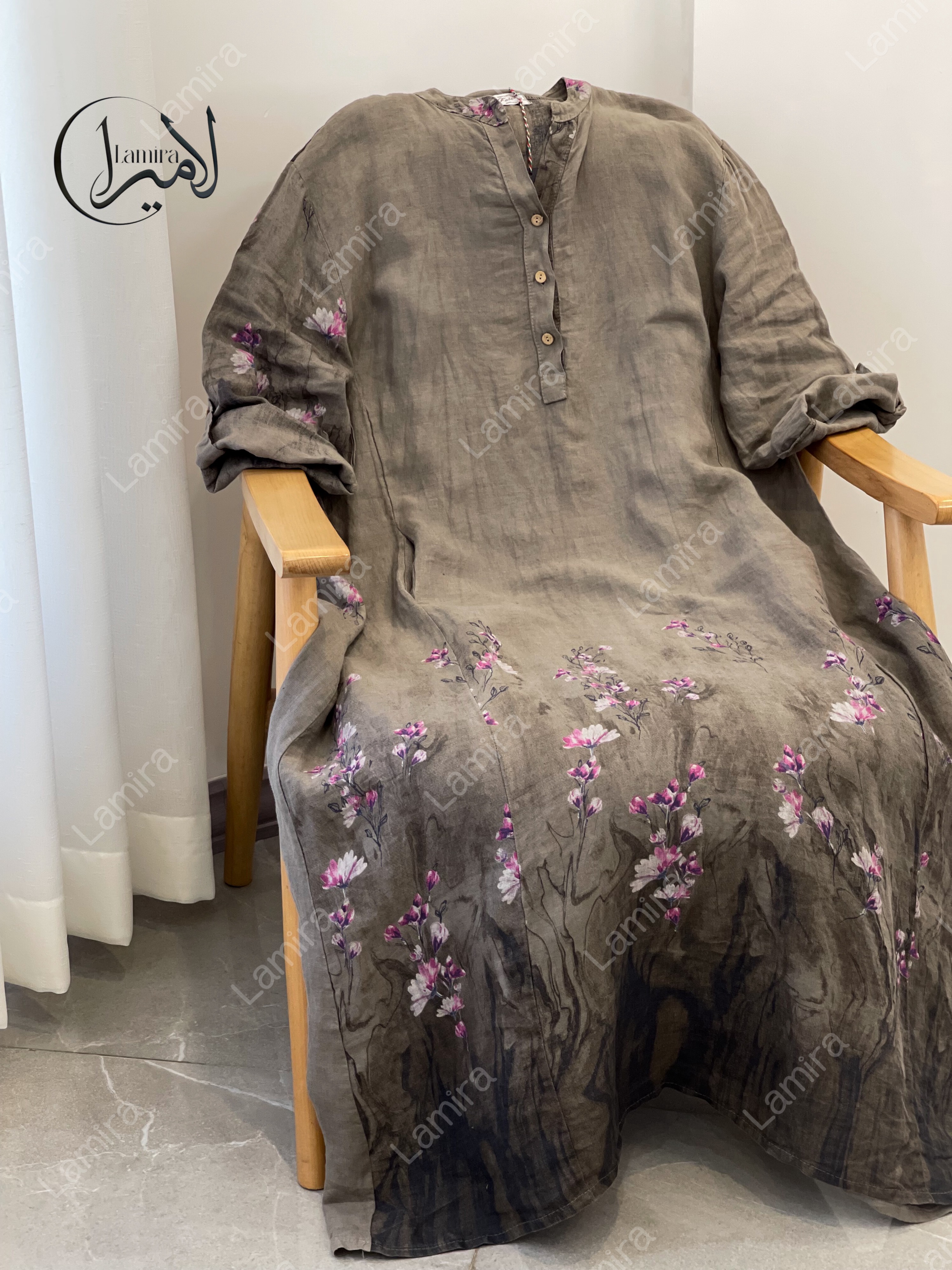 پیراهن لینن ایتالیایی طرح گل ریز