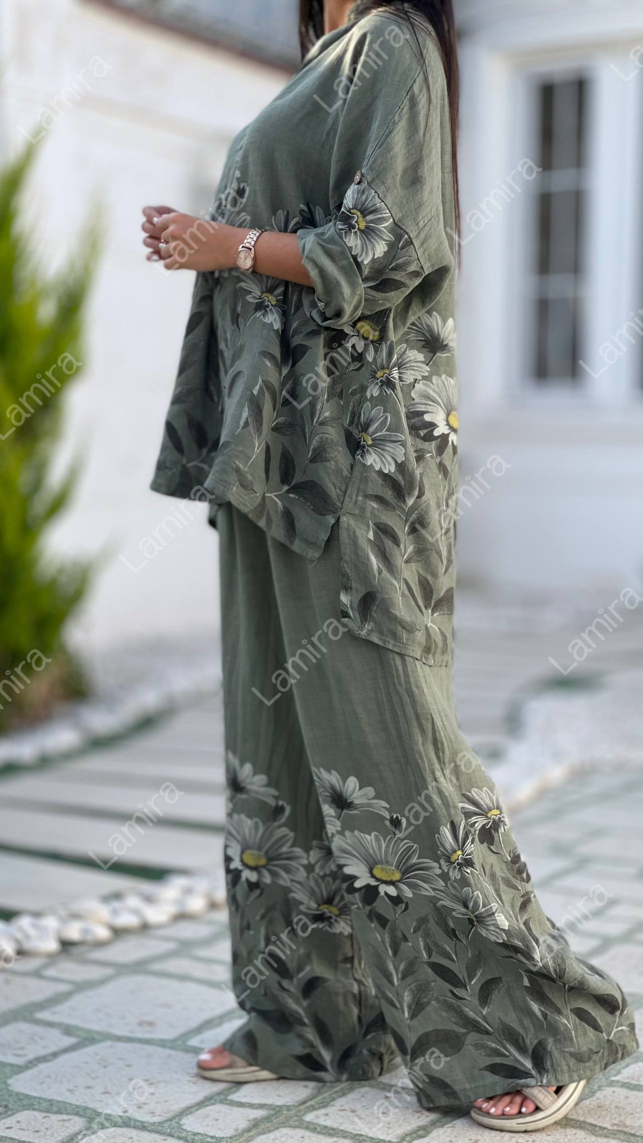 ست لینن ایتالیایی گرم بالا طرح بابونه
