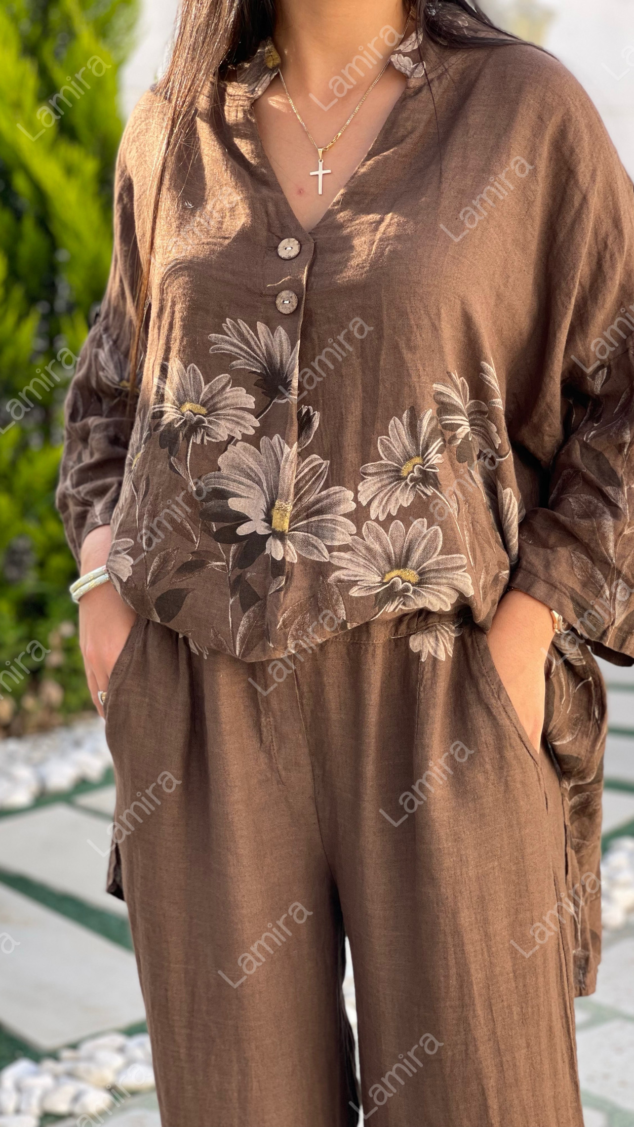 ست لینن ایتالیایی گرم بالا طرح بابونه