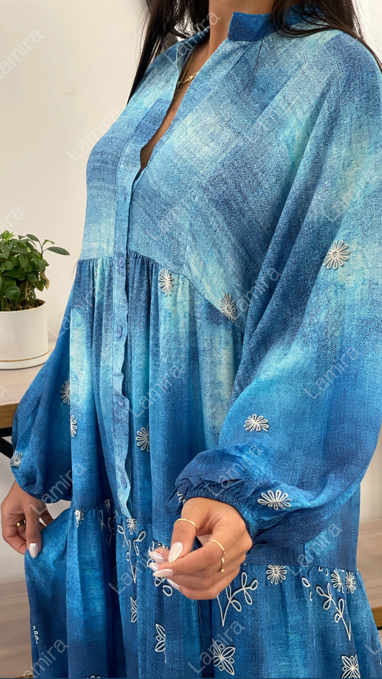 پیراهن ساحلی نخی ترک طرح اقیانوسی
