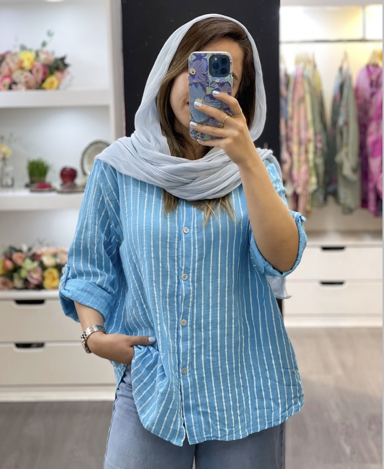 شومیز لینن ایتالیایی راه راه
