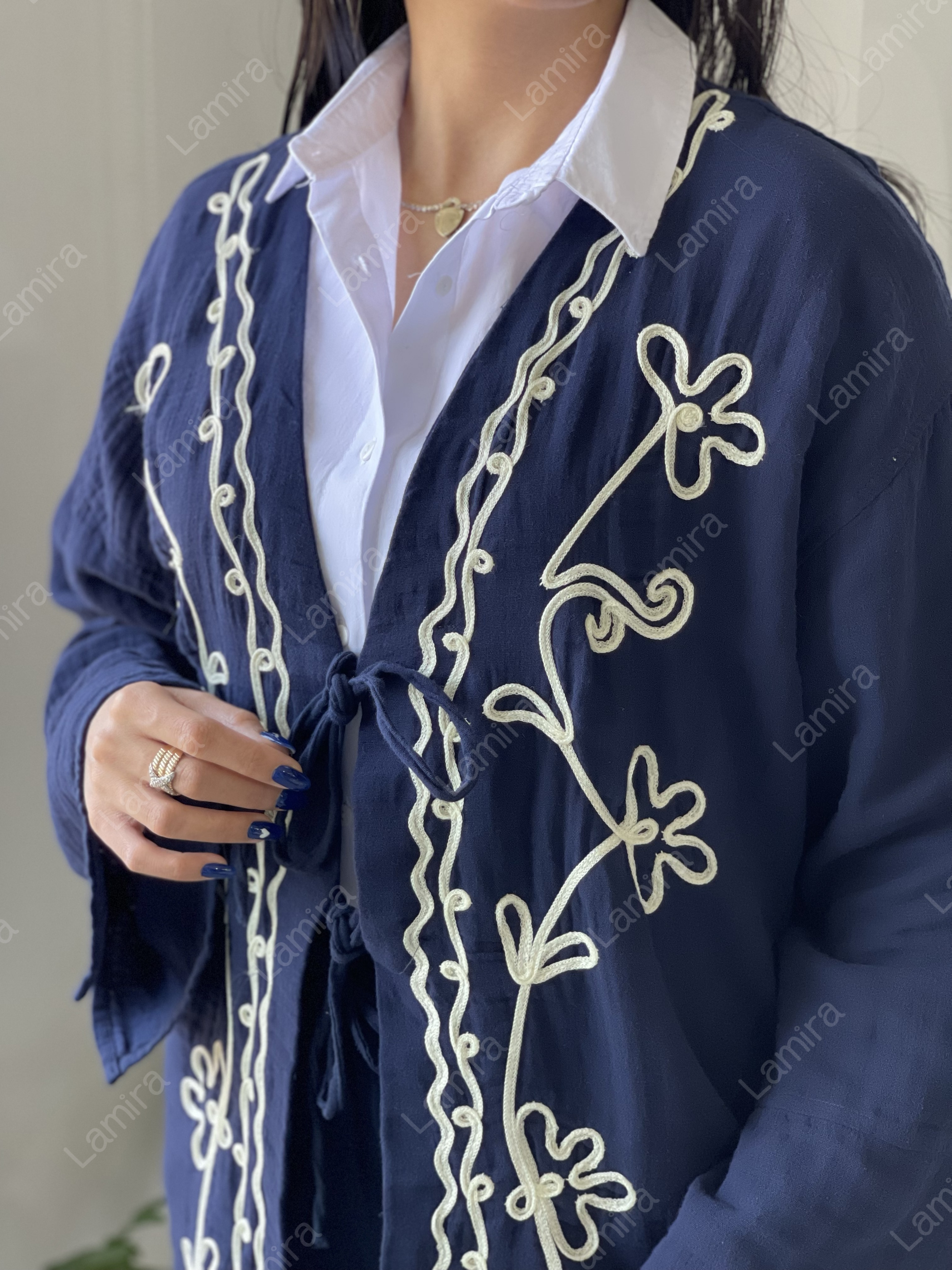 رویه جلو گره ای نوار دوزی موسلین پنبه ای ترک