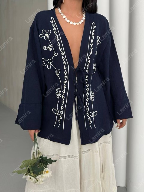 رویه جلو گره ای نوار دوزی موسلین پنبه ای ترک