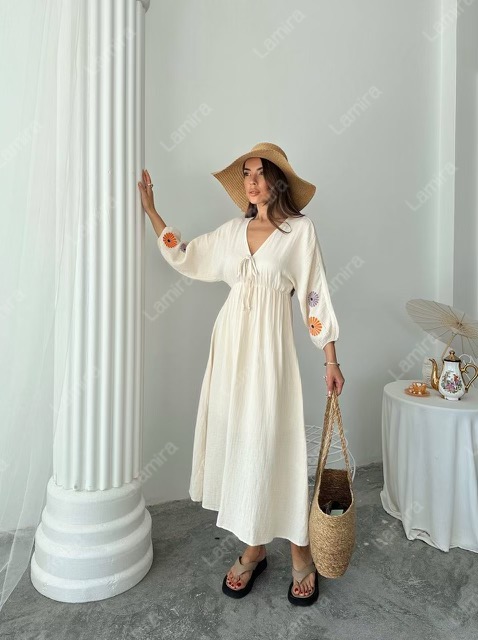 پیراهن موسلین ترک پنبه ای گلدوزی