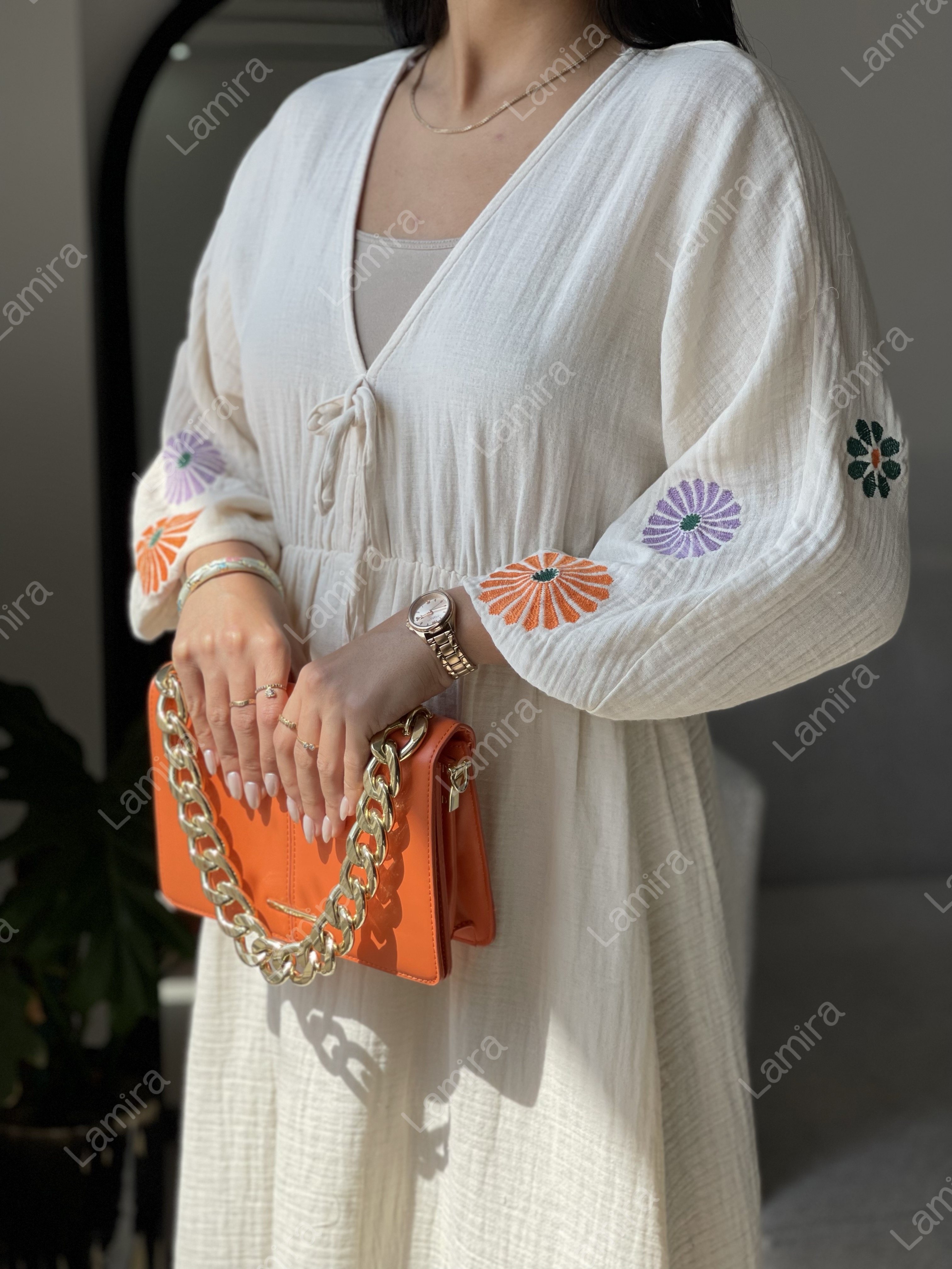 پیراهن موسلین ترک پنبه ای گلدوزی