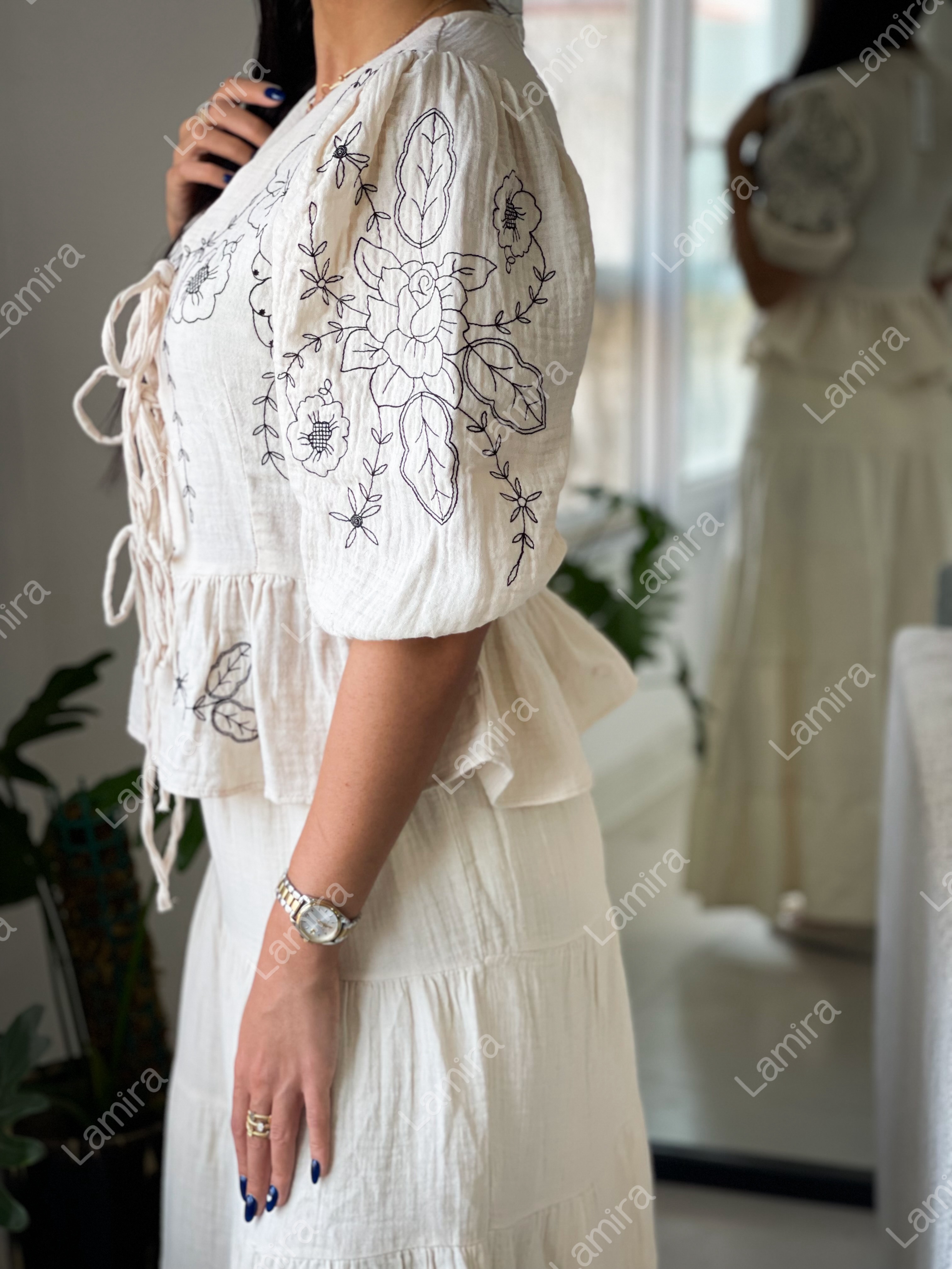 شومیز عروسکی جلو گره ای پنبه ای ترک