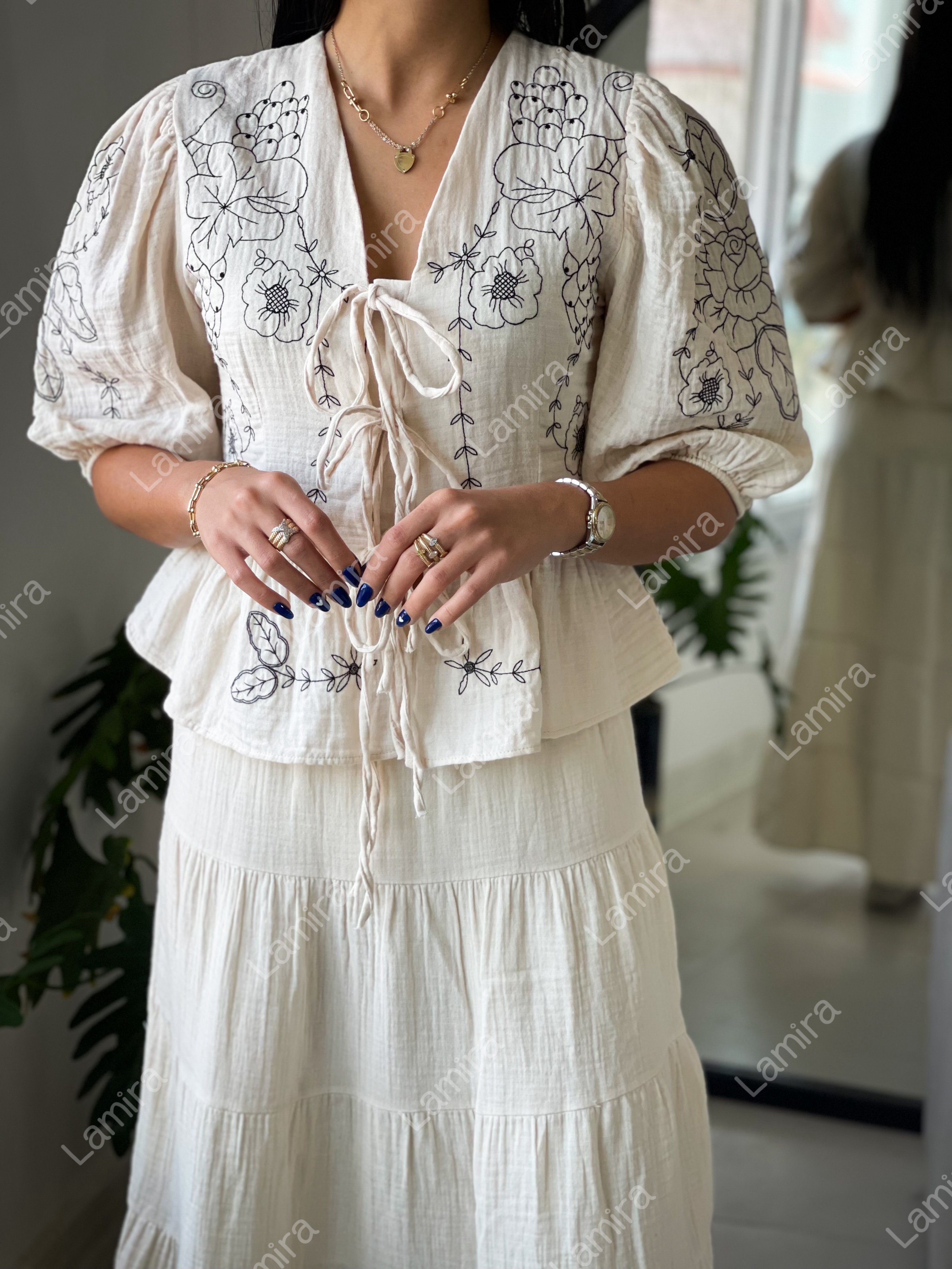 شومیز عروسکی جلو گره ای پنبه ای ترک
