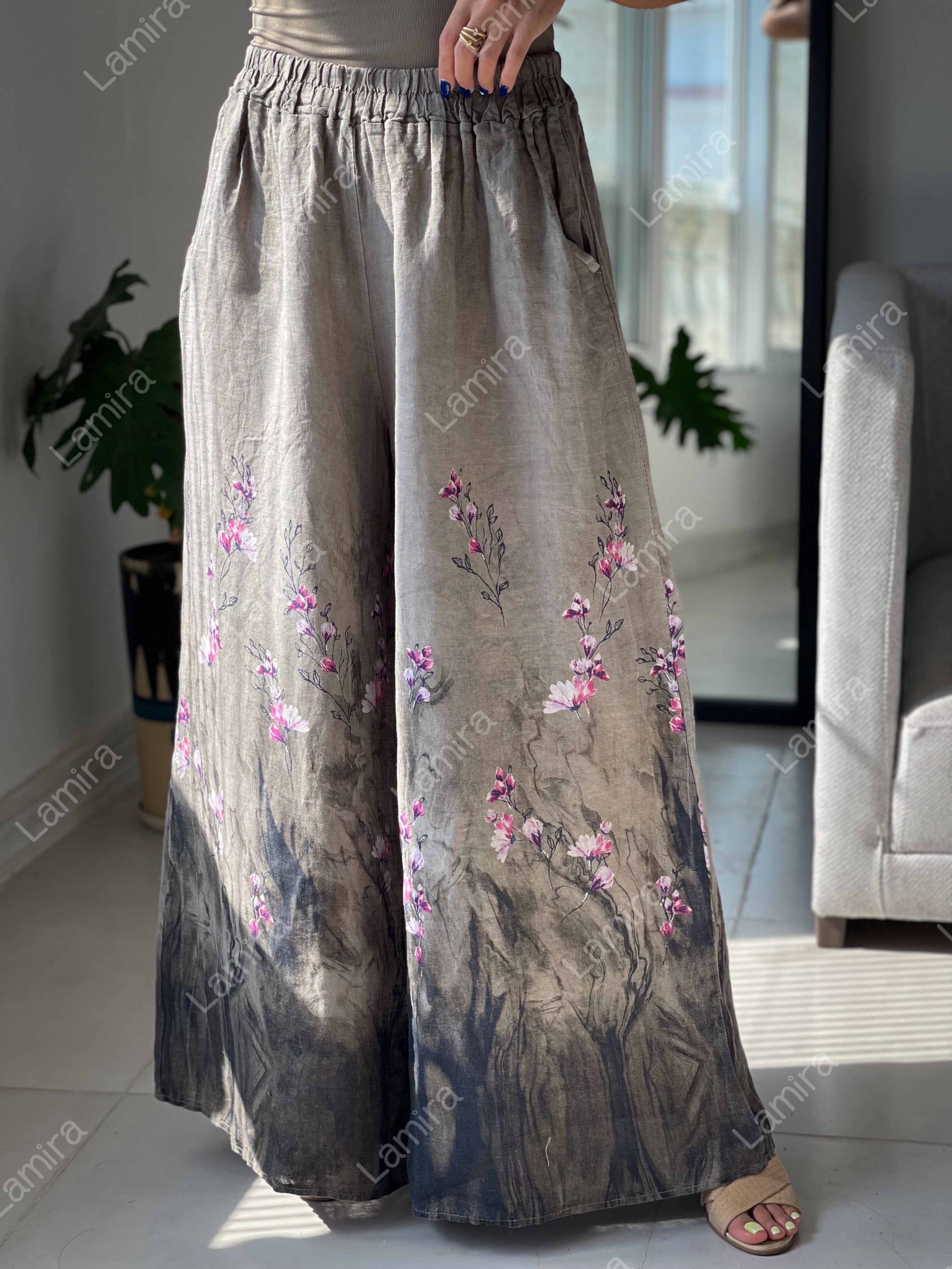 کت شلوار لینن ایتالیایی طرح گل ریز