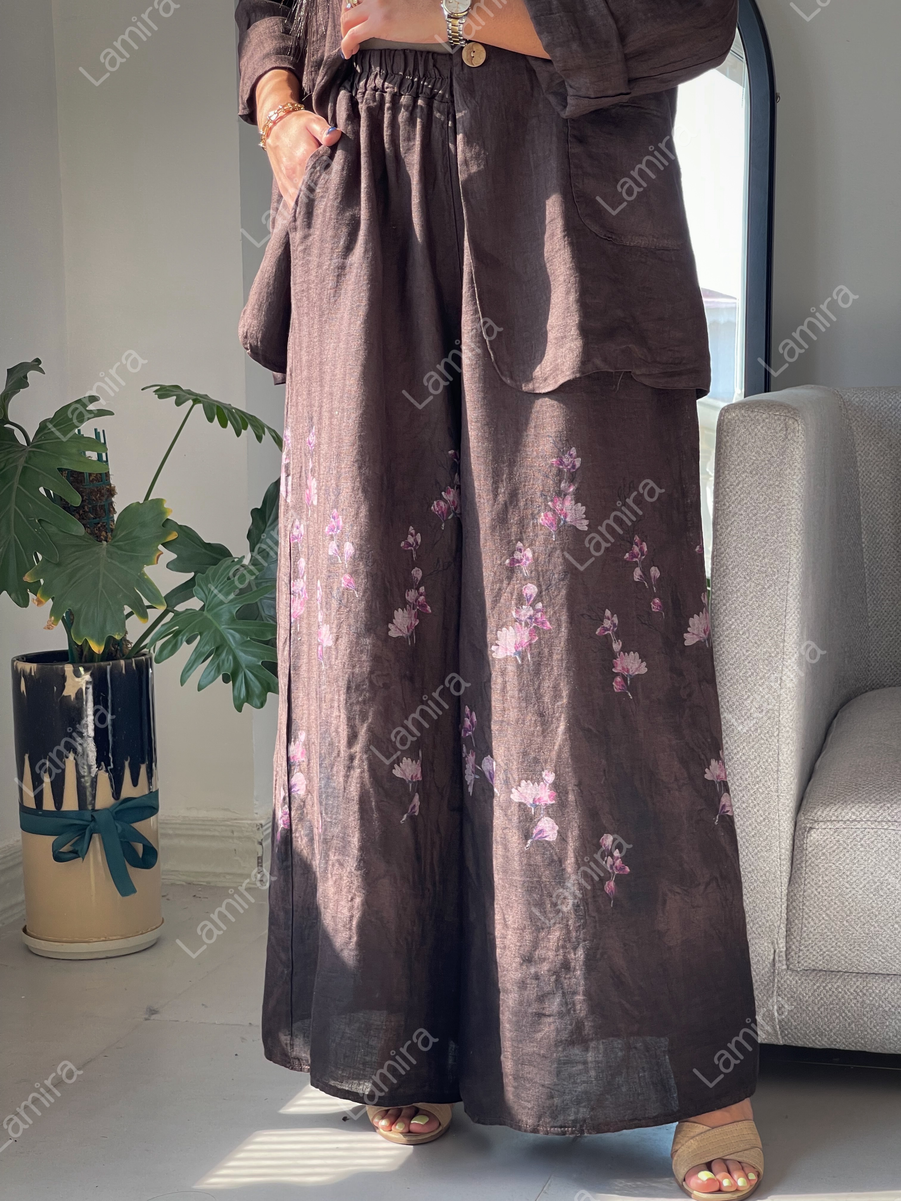 کت شلوار لینن ایتالیایی طرح گل ریز