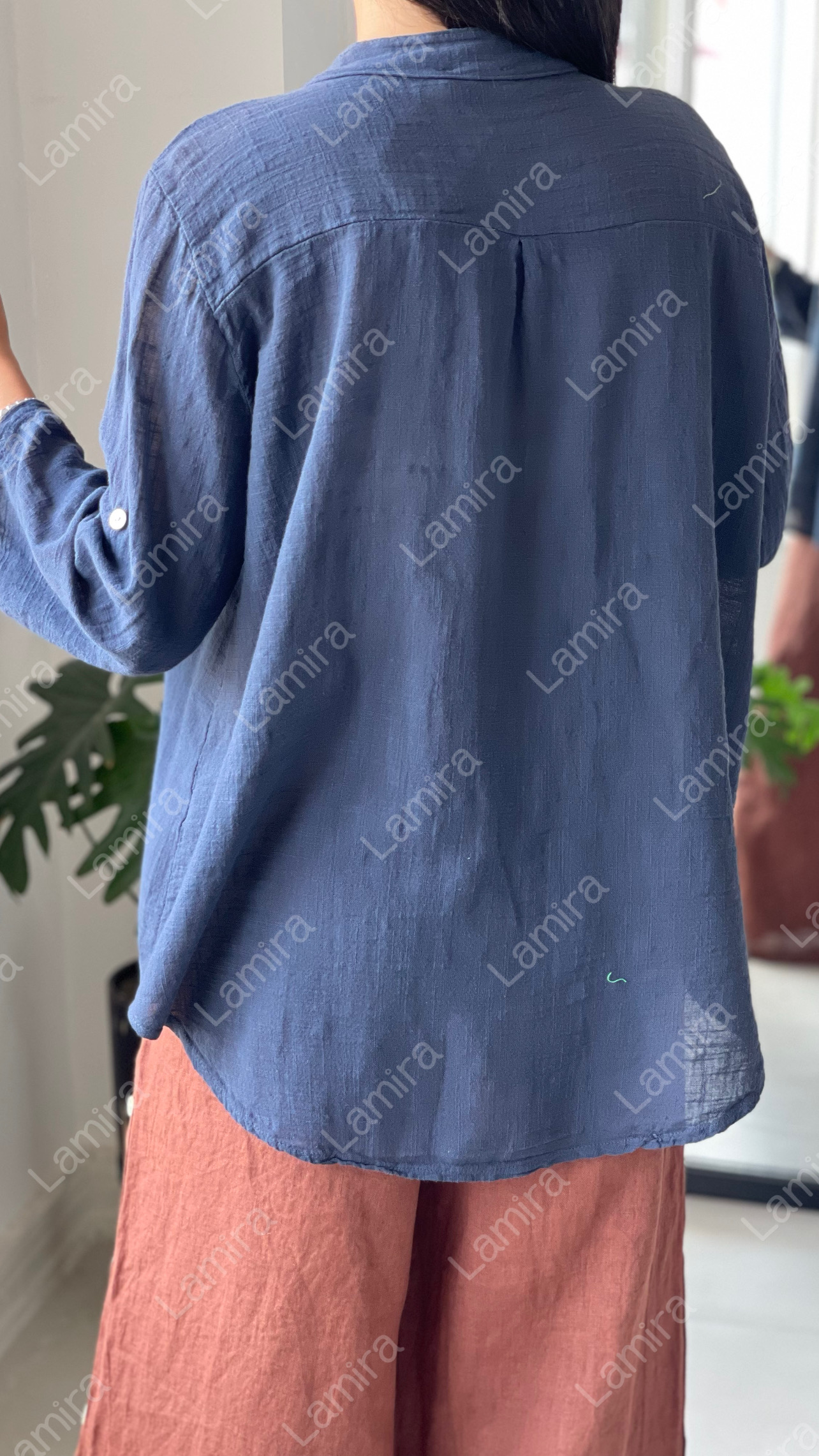 شومیز لینن ایتالیای ساده جیب پولکی