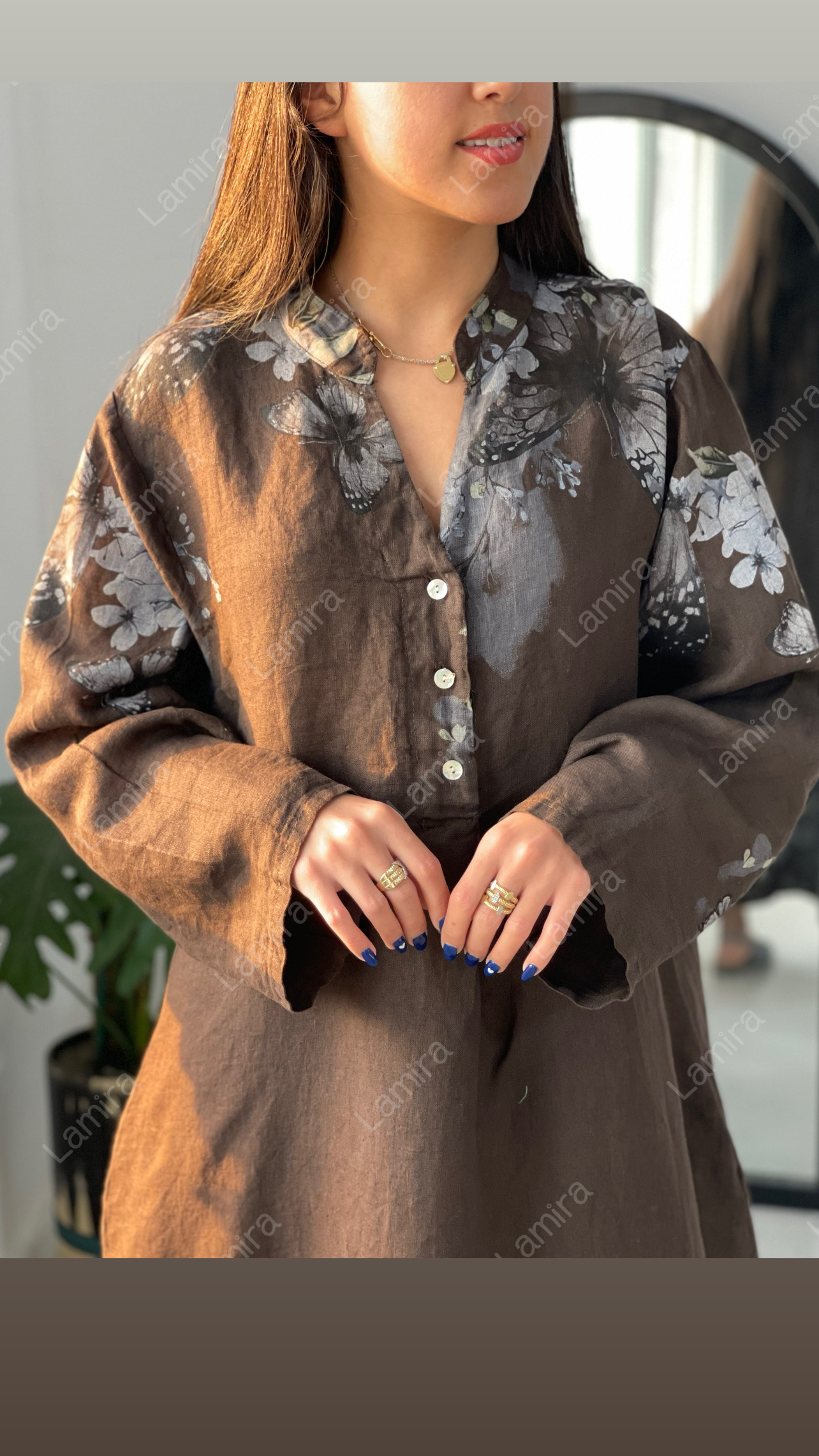 پیراهن لینن ایتالیایی طرح پروانه