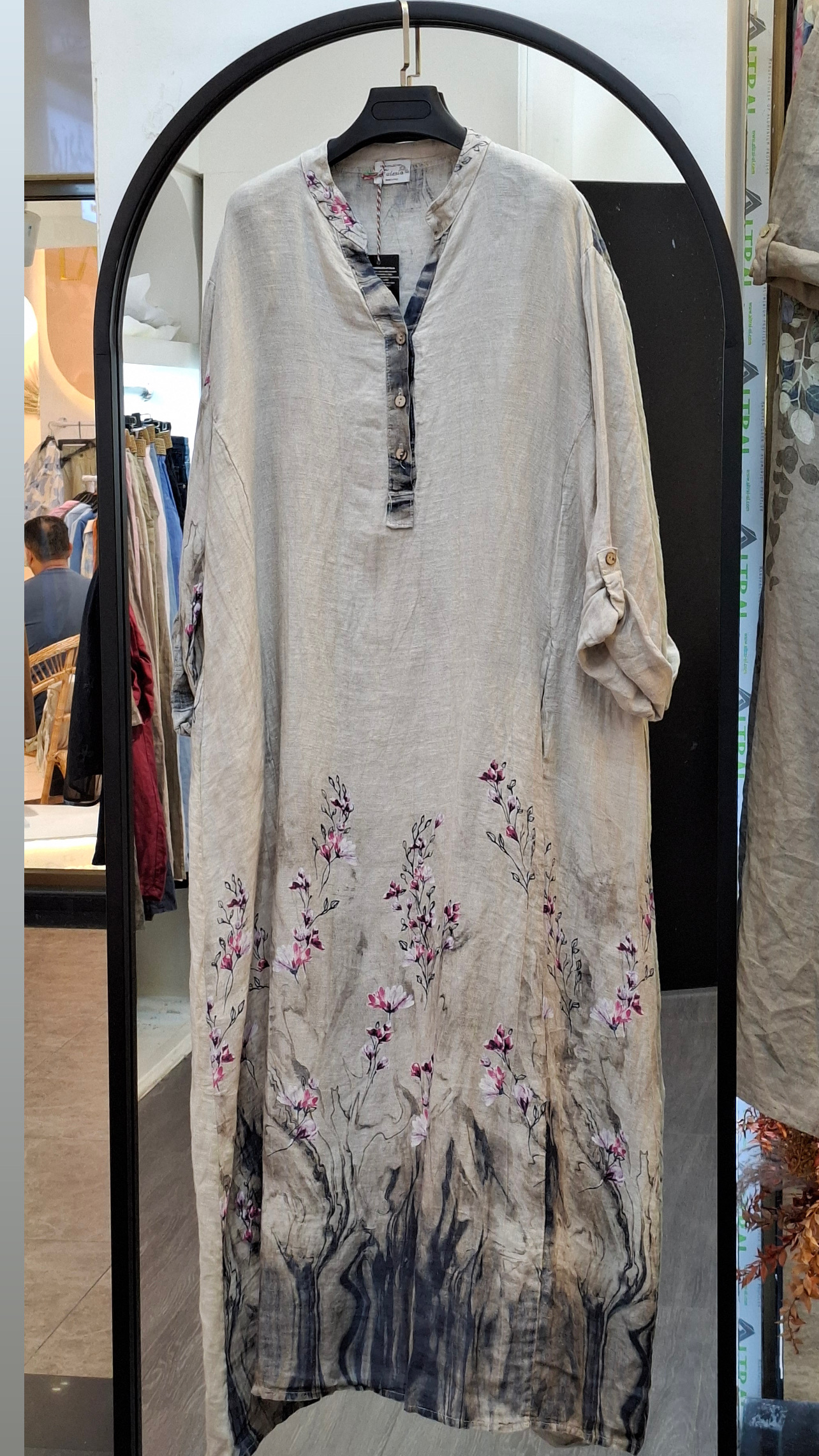 پیراهن لینن ایتالیایی طرح گل ریز