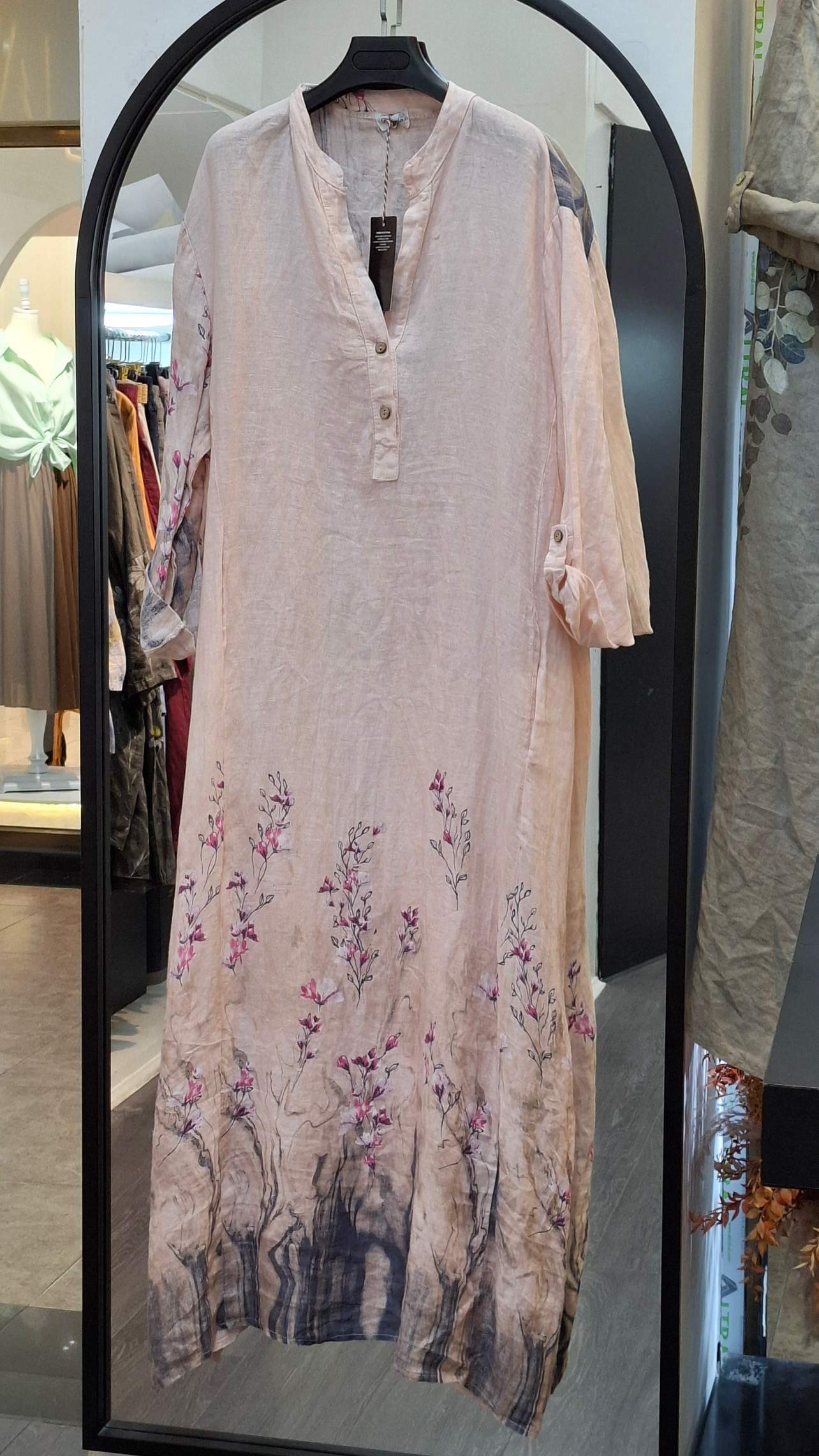 پیراهن لینن ایتالیایی طرح گل ریز