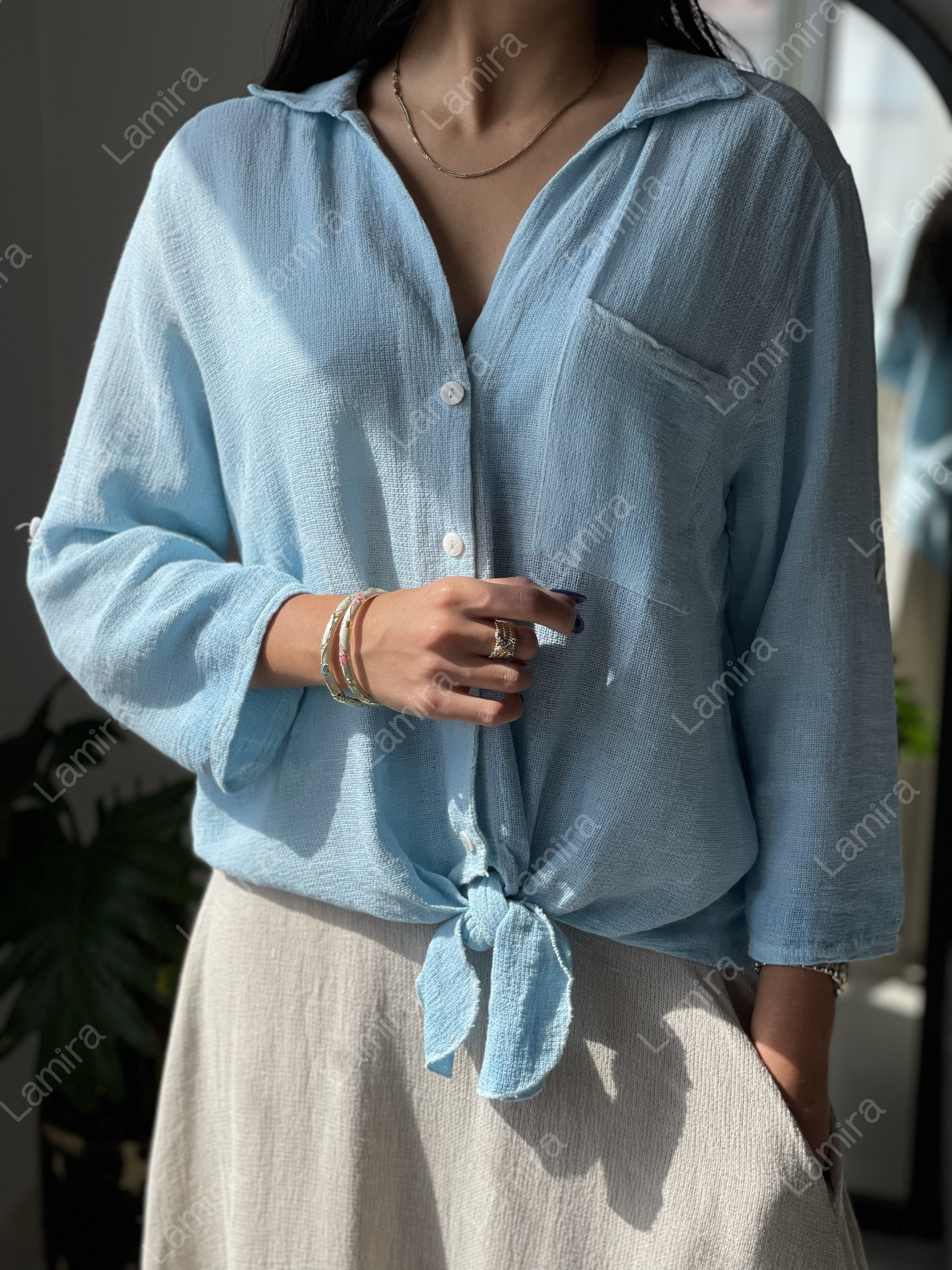 شومیز ایتالیایی الیاف نارگیل جلو گره ای