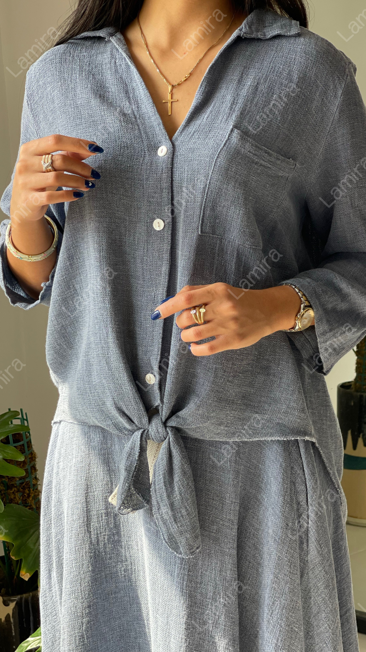 شومیز ایتالیایی الیاف نارگیل جلو گره ای