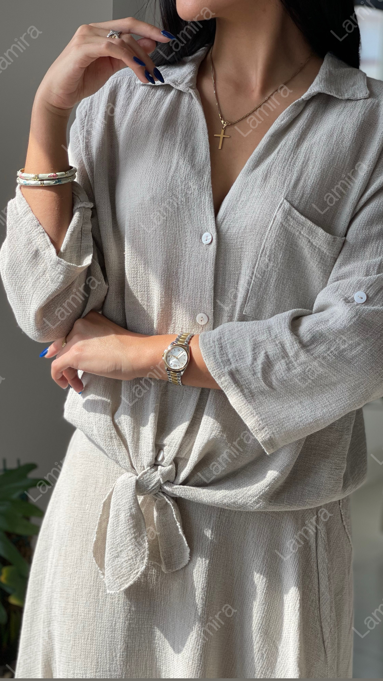 شومیز ایتالیایی الیاف نارگیل جلو گره ای