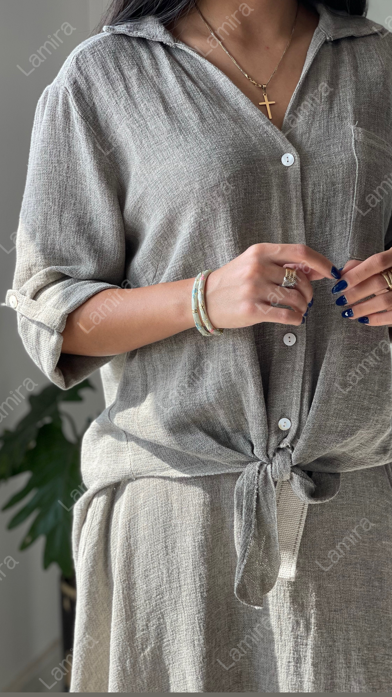 شومیز ایتالیایی الیاف نارگیل جلو گره ای