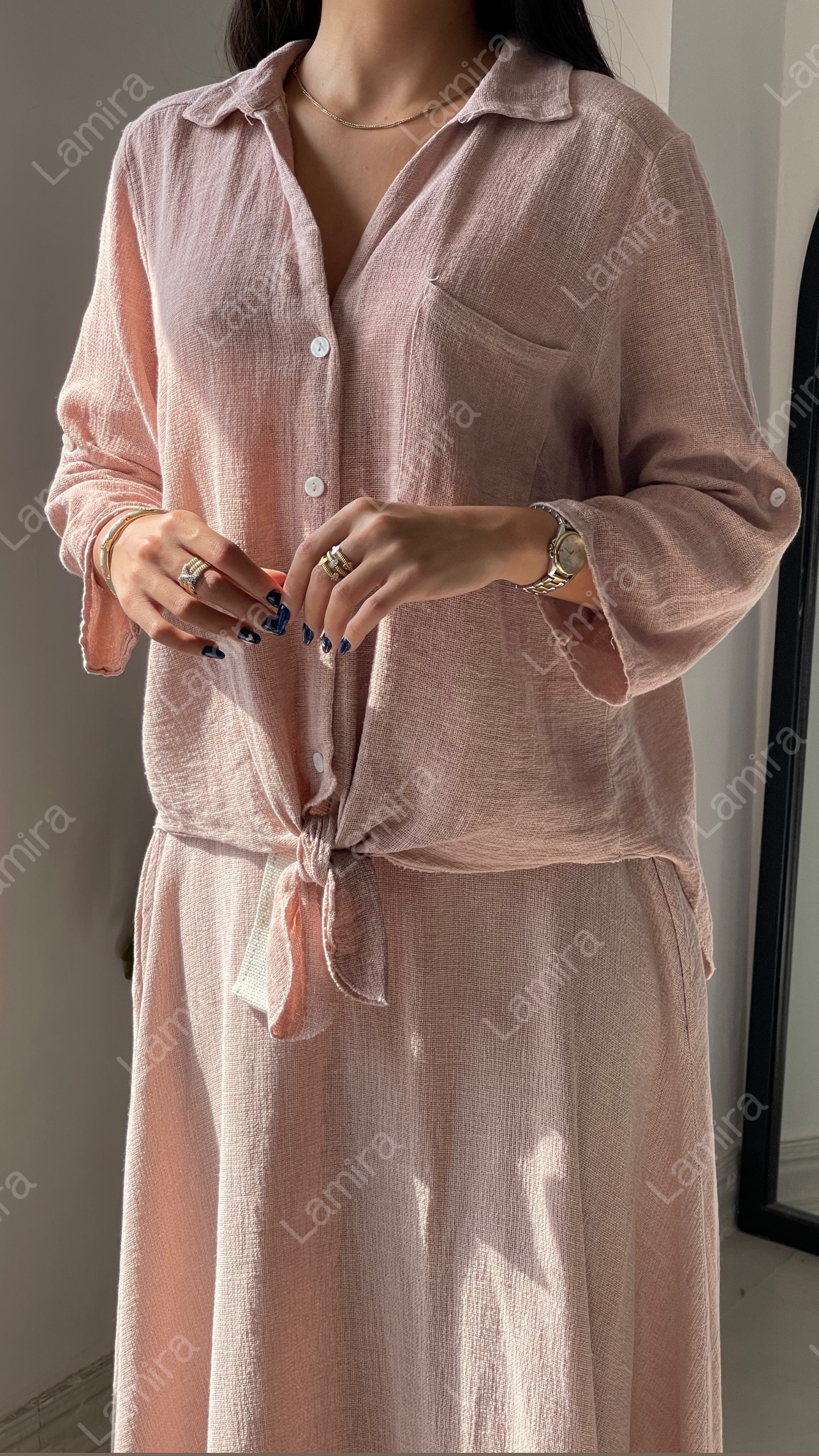 شومیز ایتالیایی الیاف نارگیل جلو گره ای