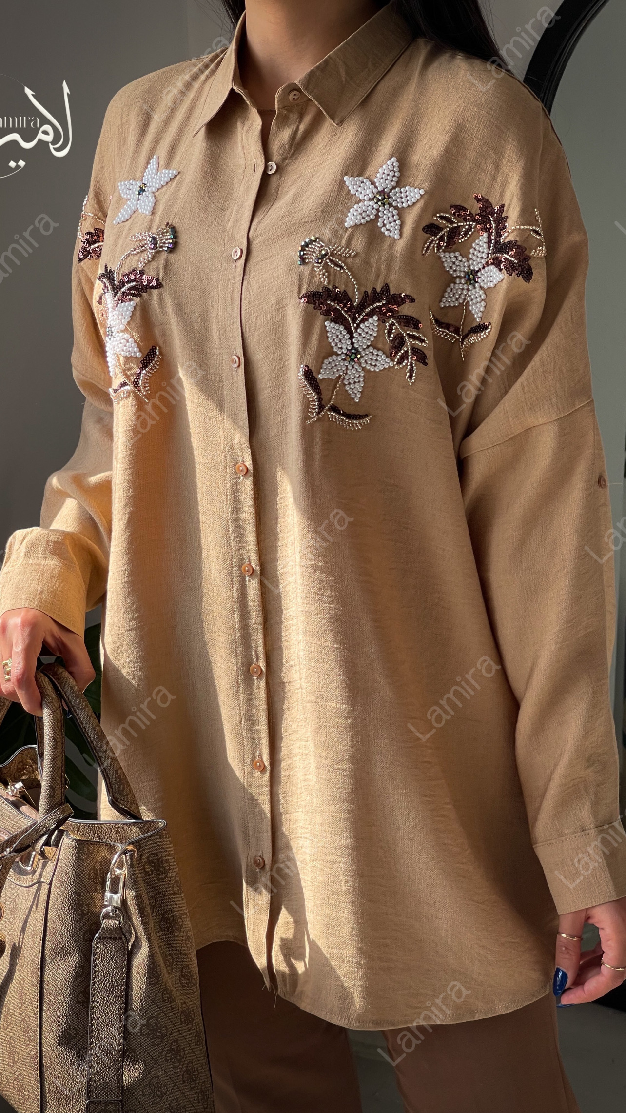شومیز مانتویی مجلسی مرواریدی ترک طرح رستاک